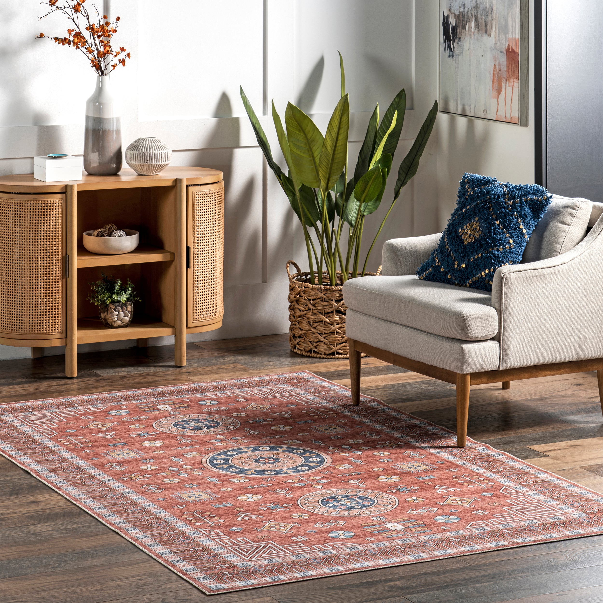 Tama Circle Medallion Machine Washable Area Rug - Image 12