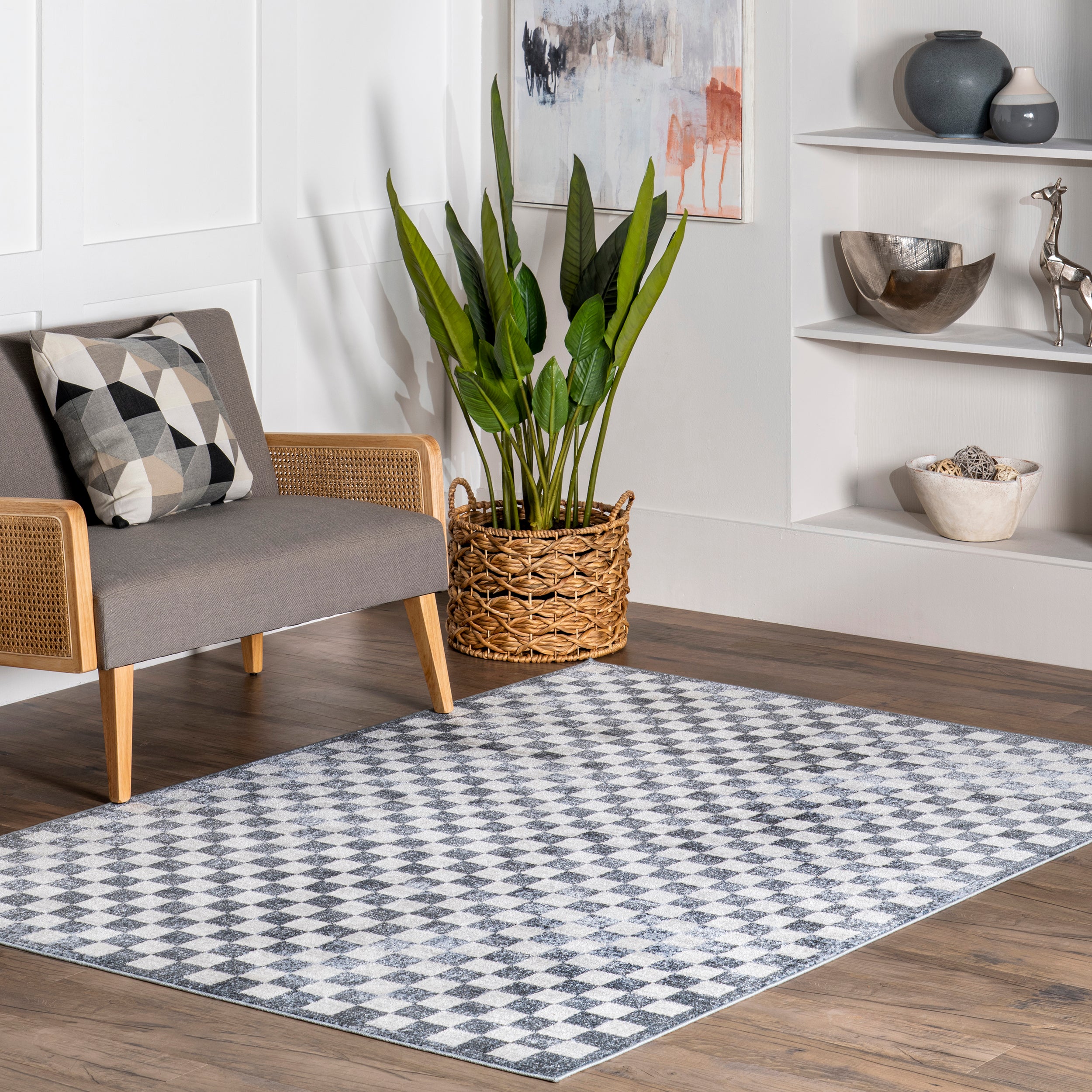 Ashanti Vintage Checkers Machine Washable Area Rug - Image 2