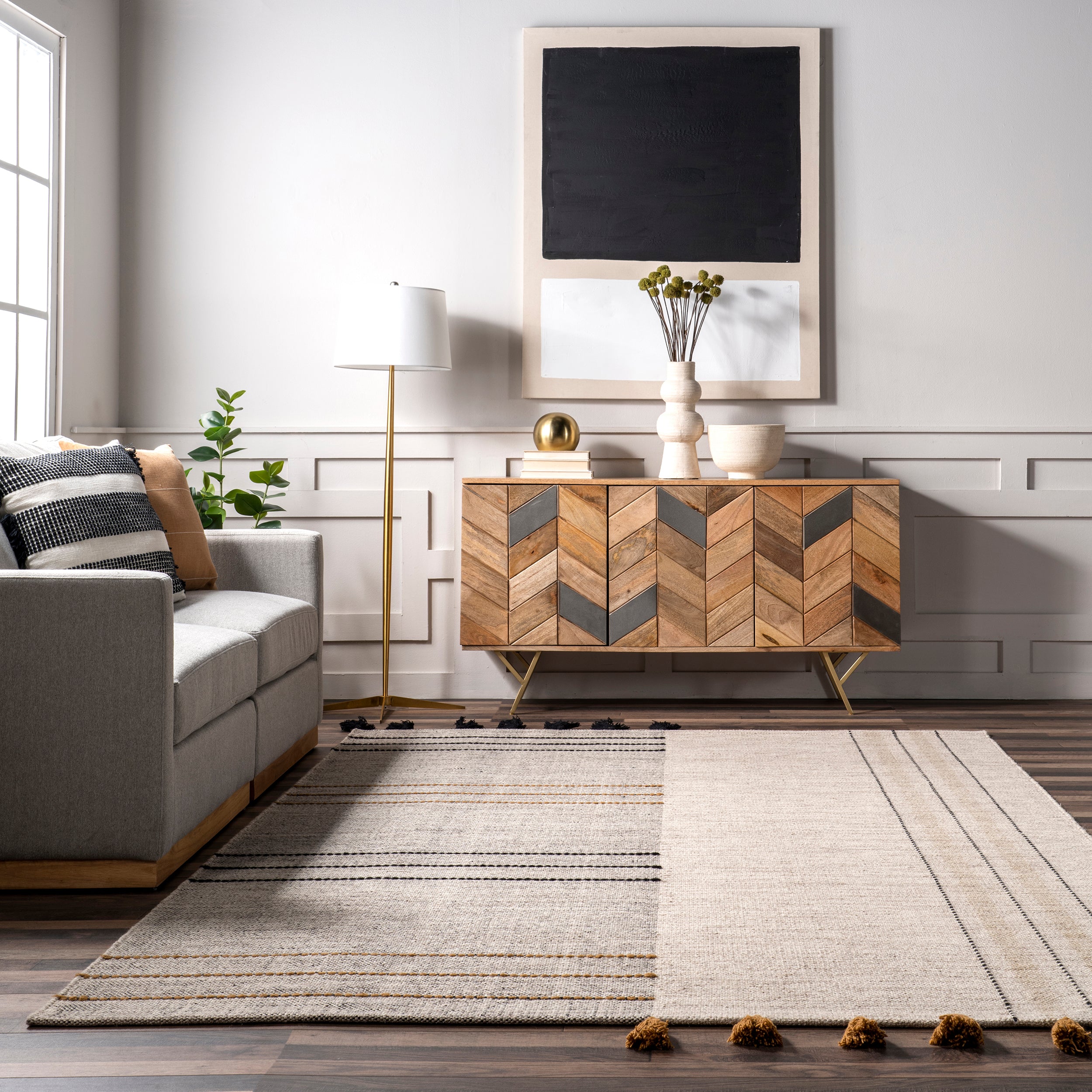 Karlene Modern Striped Wool Tasseled Area Rug - Image 8