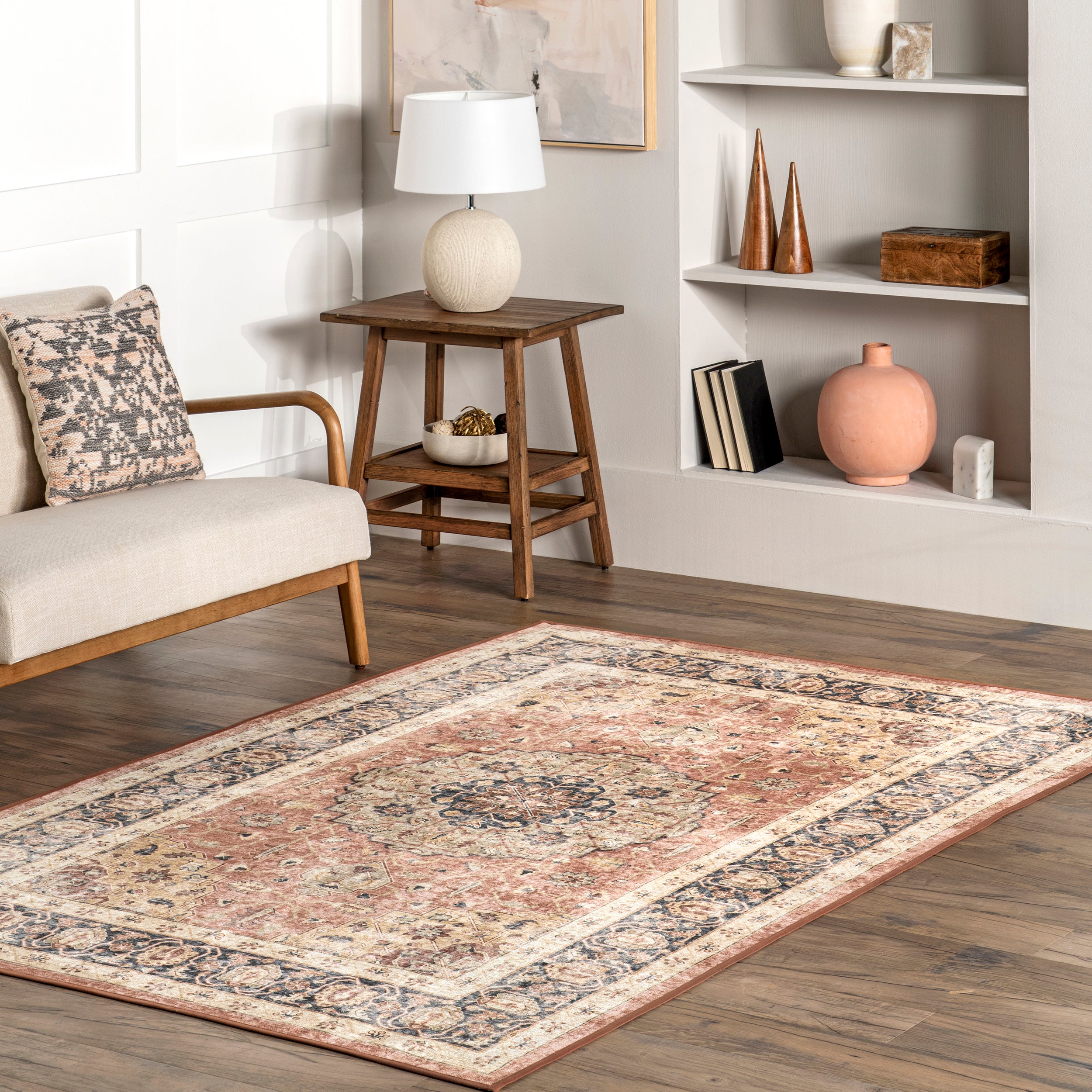 Jessa Faded Medallion Machine Washable Area Rug - Image 2