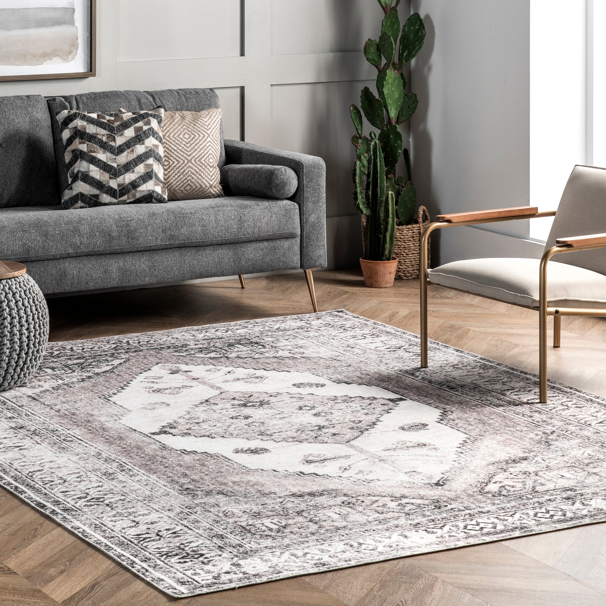 Gladys Machine Washable Vintage Medallion Area Rug - Image 2