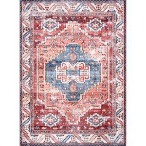 Marli Machine Washable Faded Medallion Area Rug