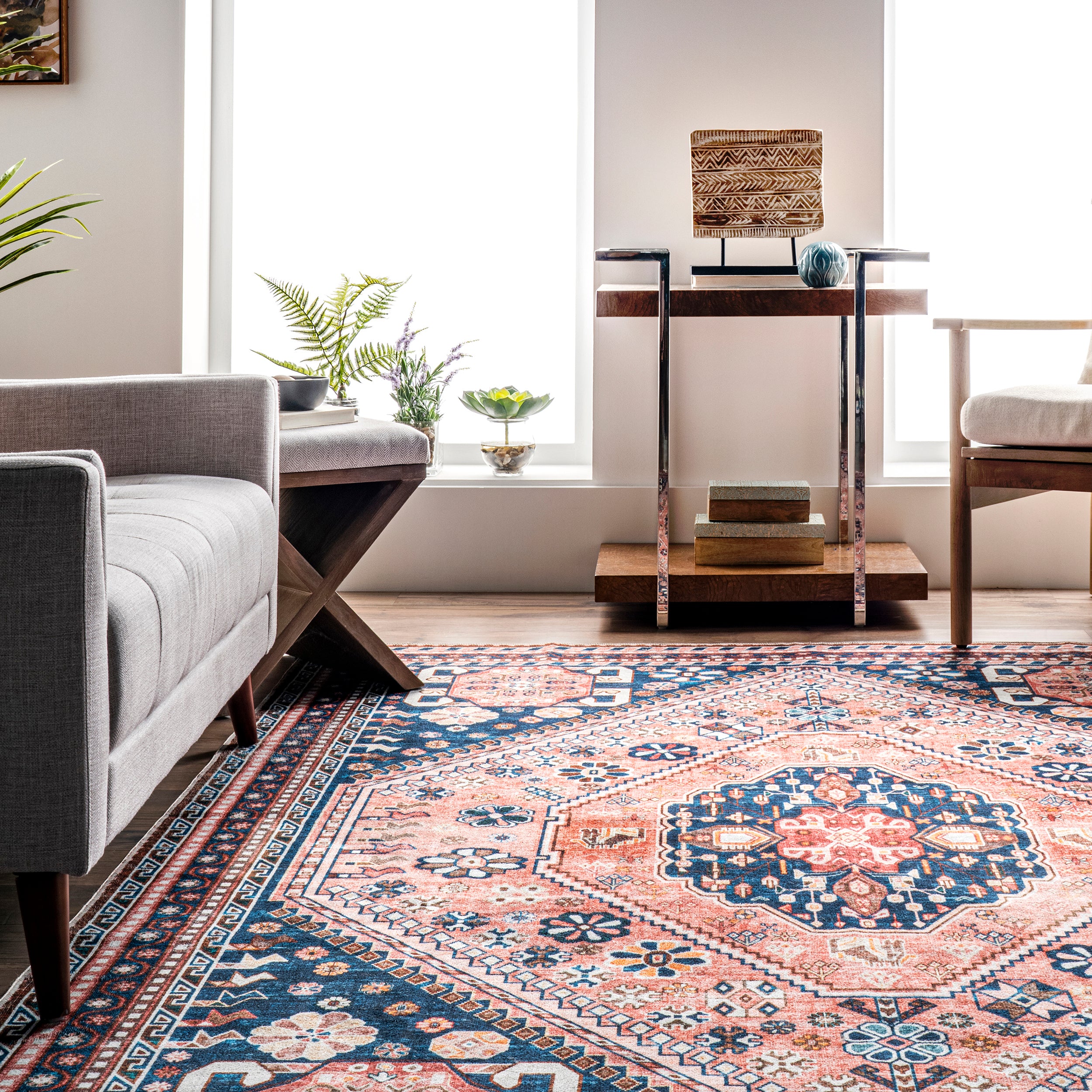 Nevaeh Machine Washable Bohemian Medallion Area Rug - Image 8