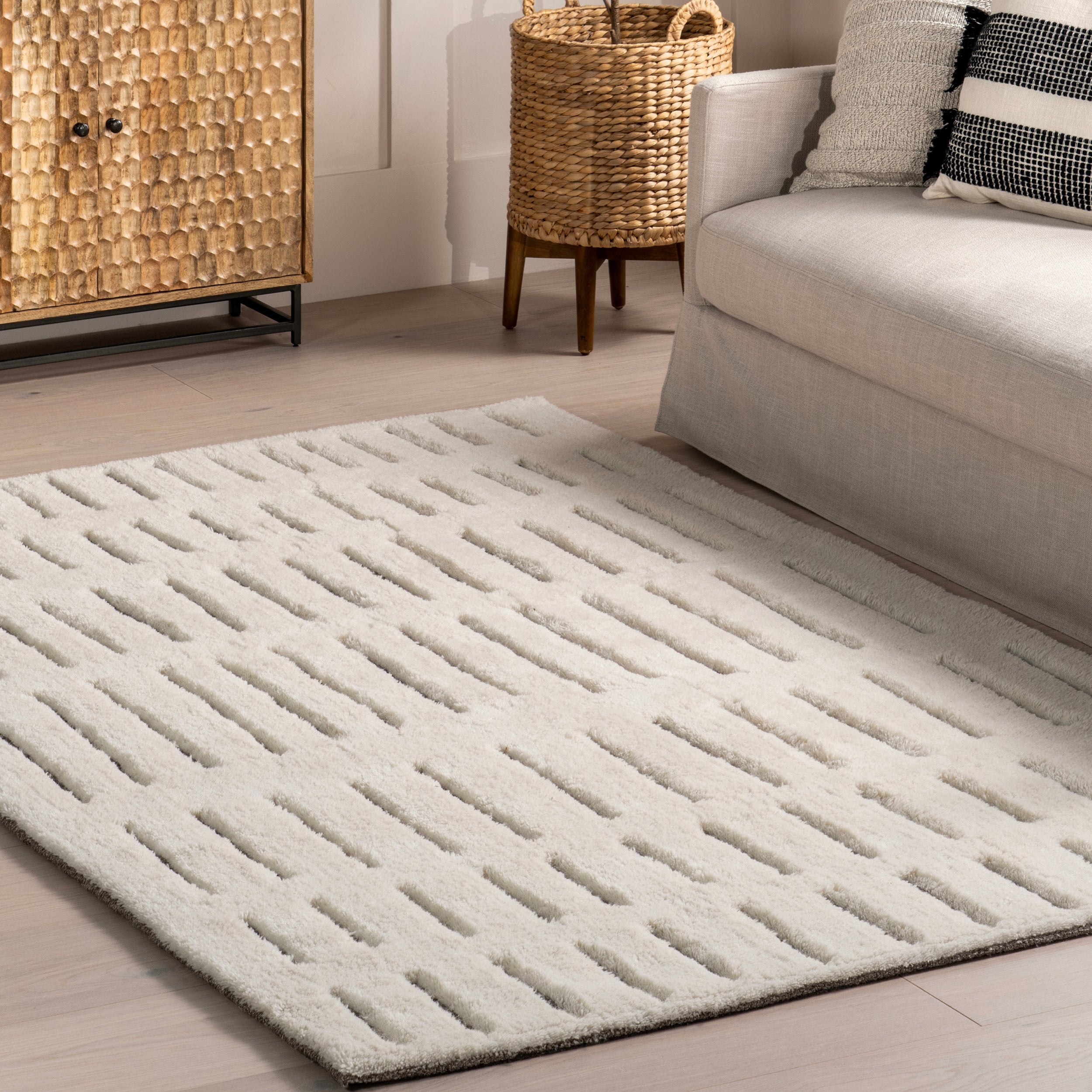 Nalini Modern Striped High-Low Wool Area Rug - Image 9