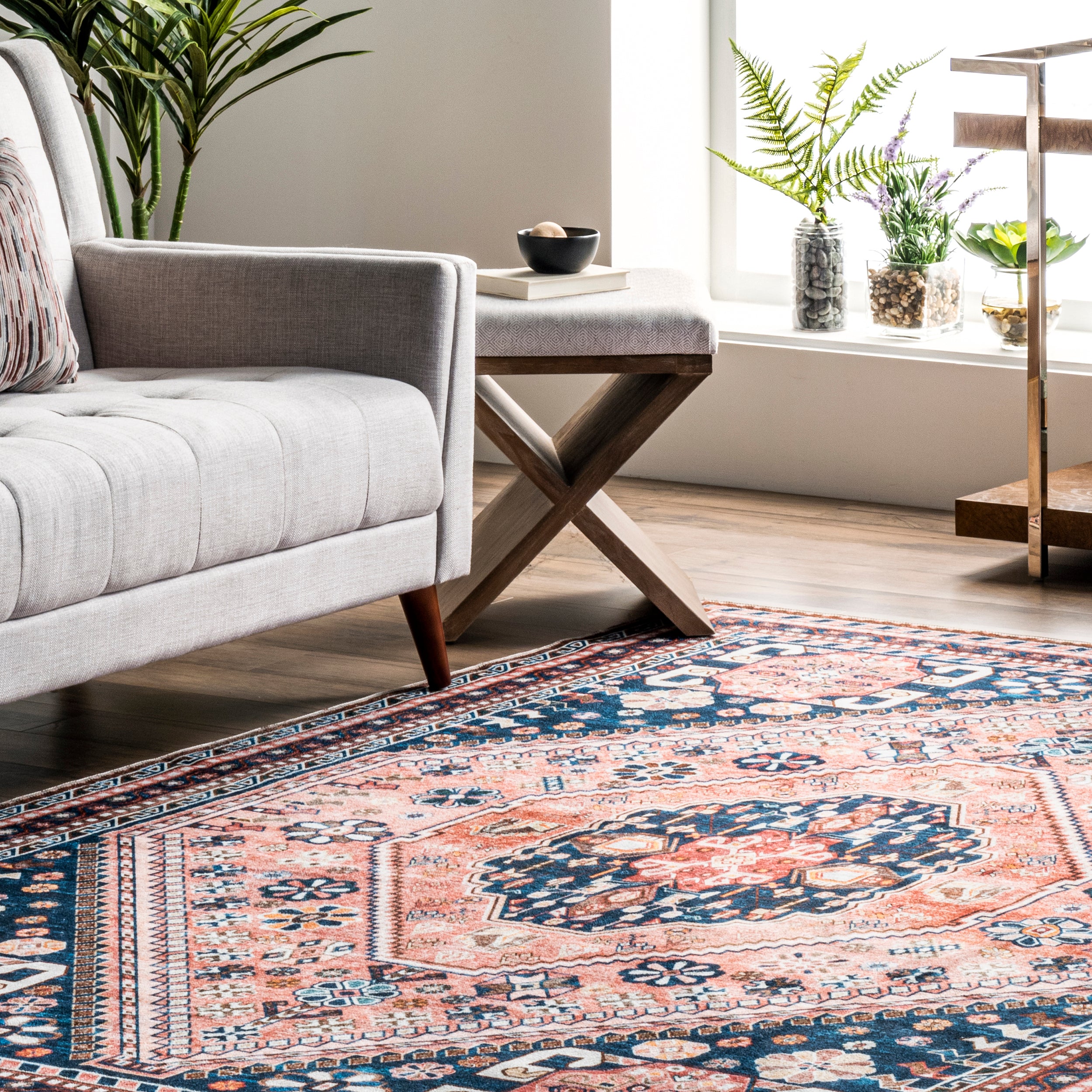 Nevaeh Machine Washable Bohemian Medallion Area Rug - Image 9