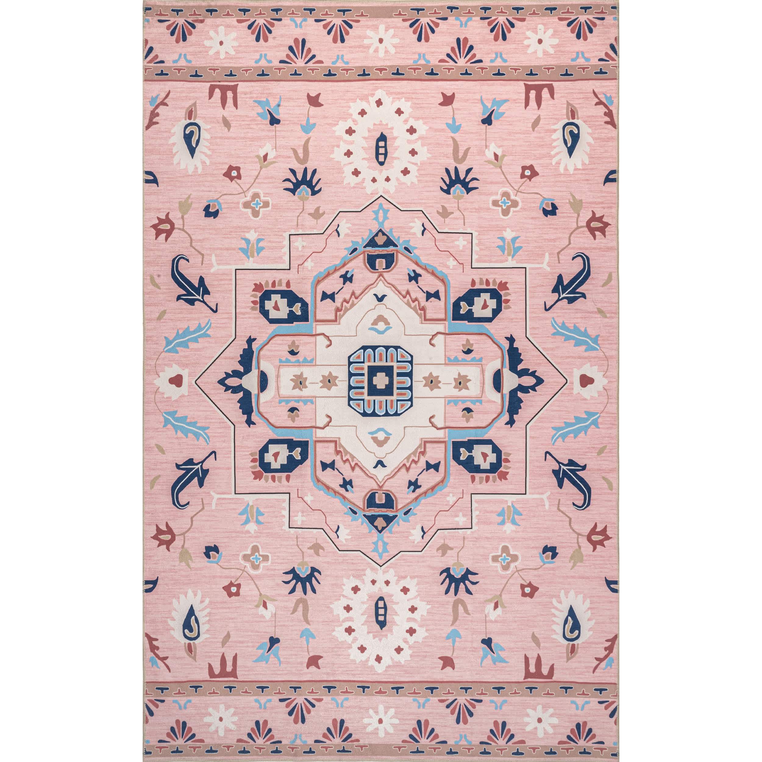 Roxanna Machine Washable Boho Floral Area Rug