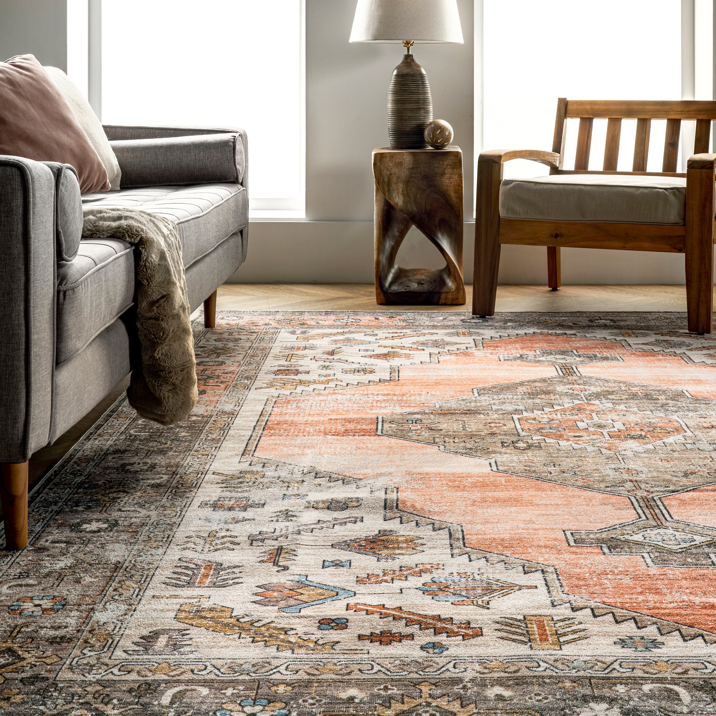 Gracie Distressed Medallion Machine Washable Area Rug - Image 8