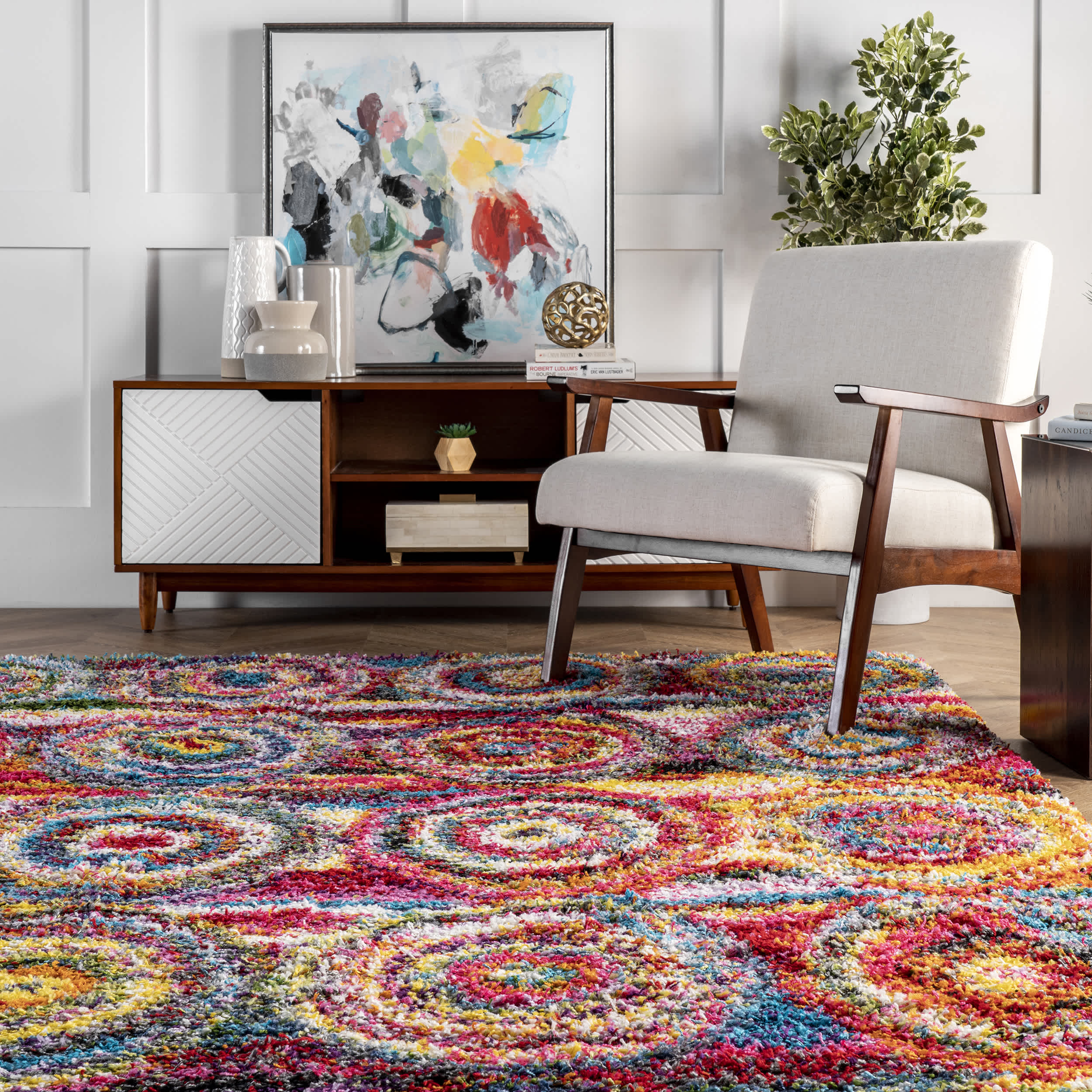 Kindra Circles Shaggy Area Rug - Image 4