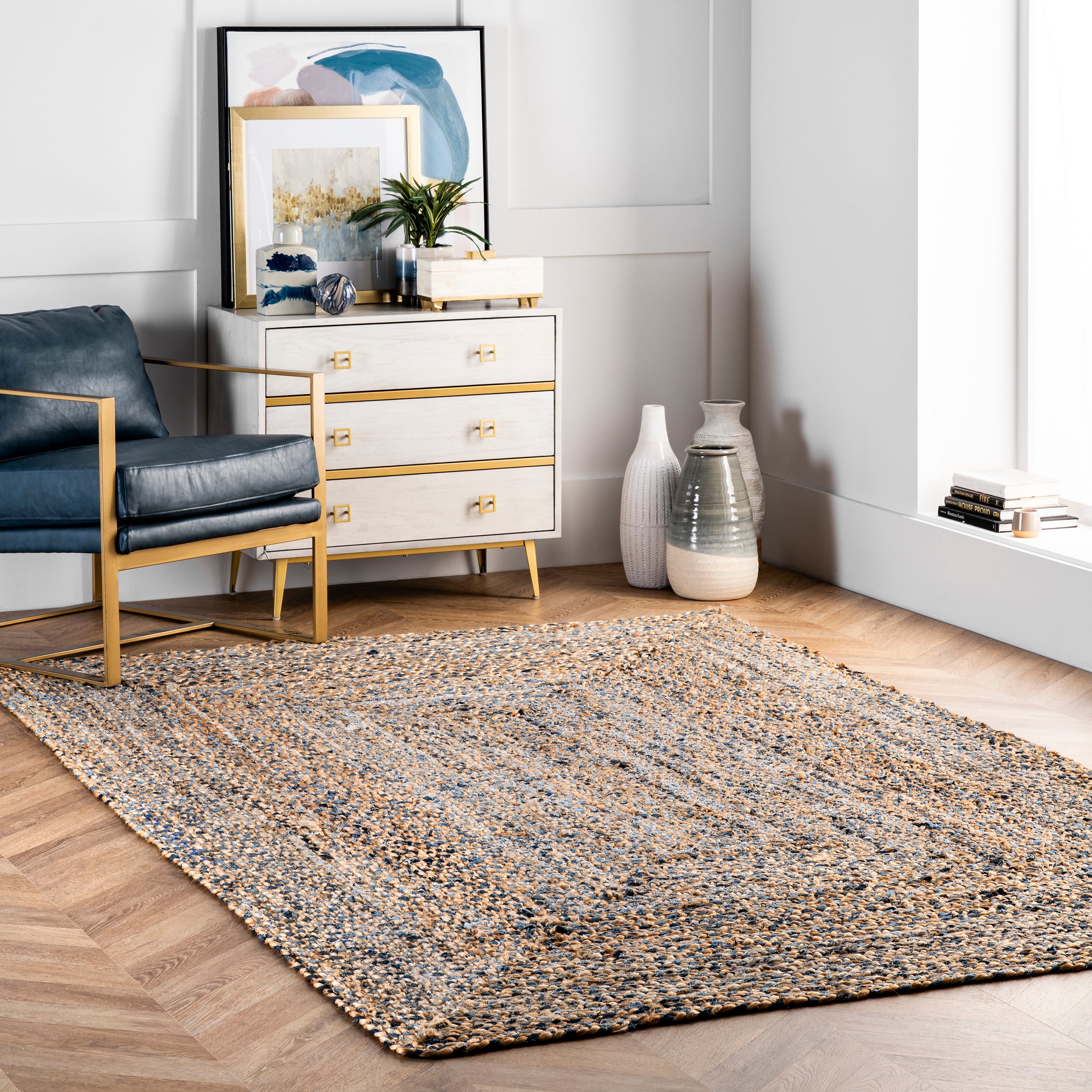 Eliz Braided Denim and Jute Area Rug - Image 2