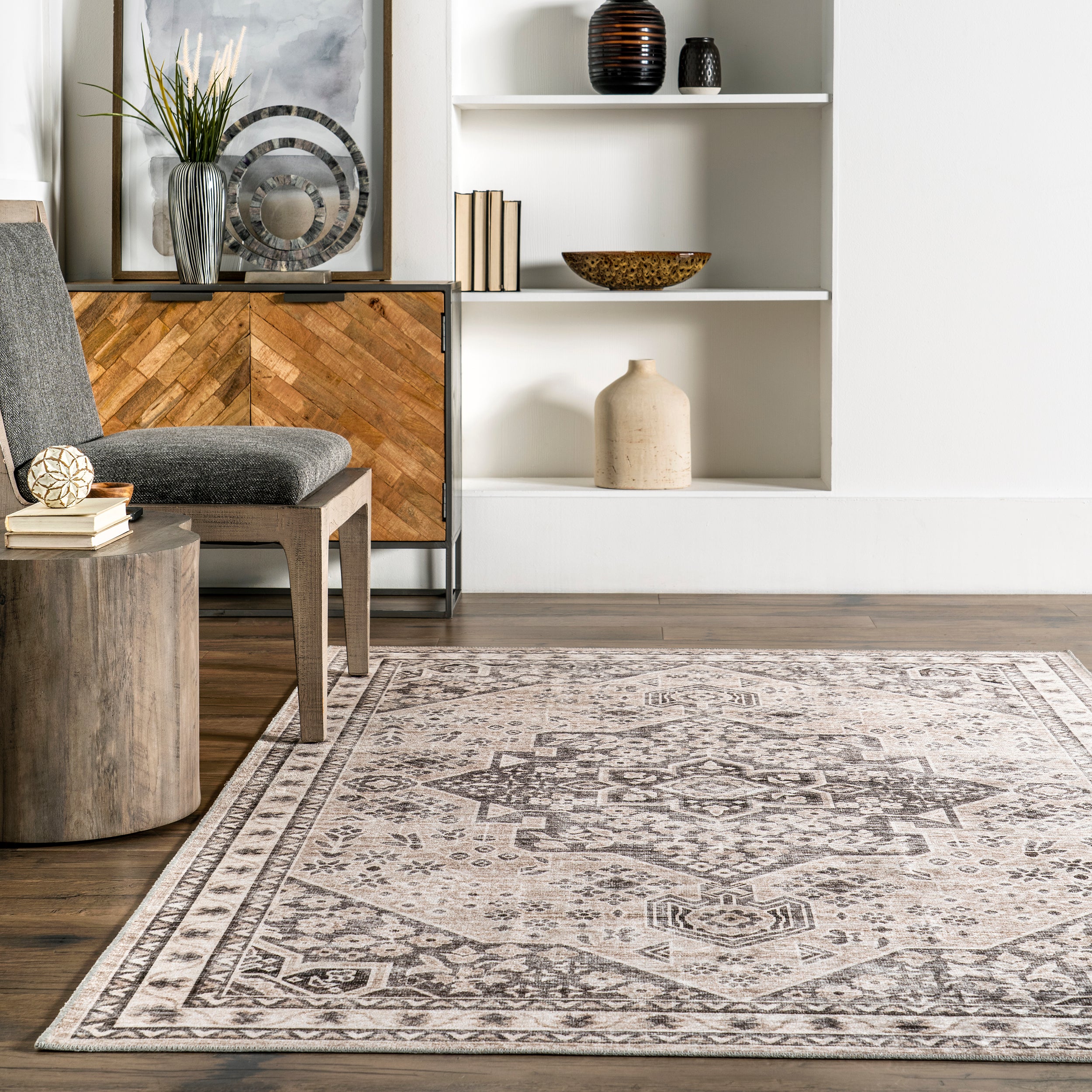 Eira Medallion Stain-Resistant Machine Washable Area Rug - Image 8