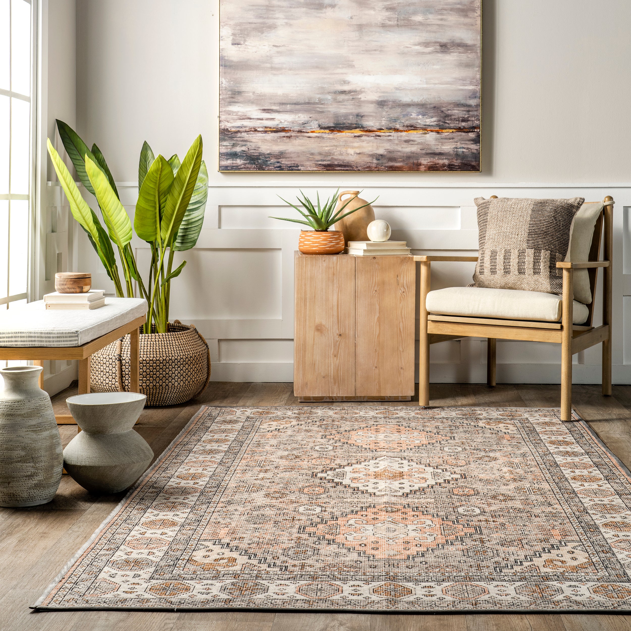 Kesia Vintage Bordered Machine Washable Area Rug - Image 8