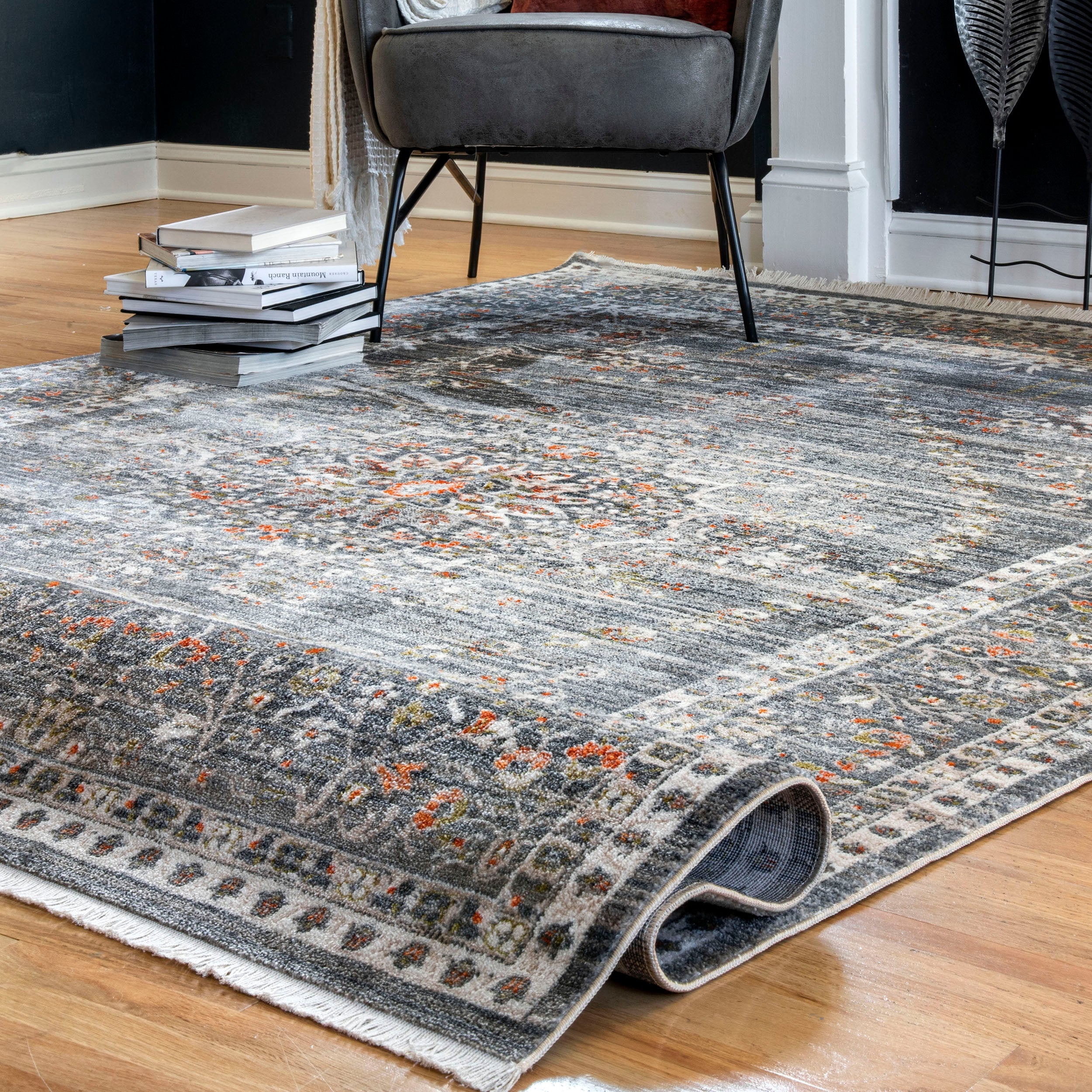 Penny Vintage Floral Medallion Area Rug - Image 4