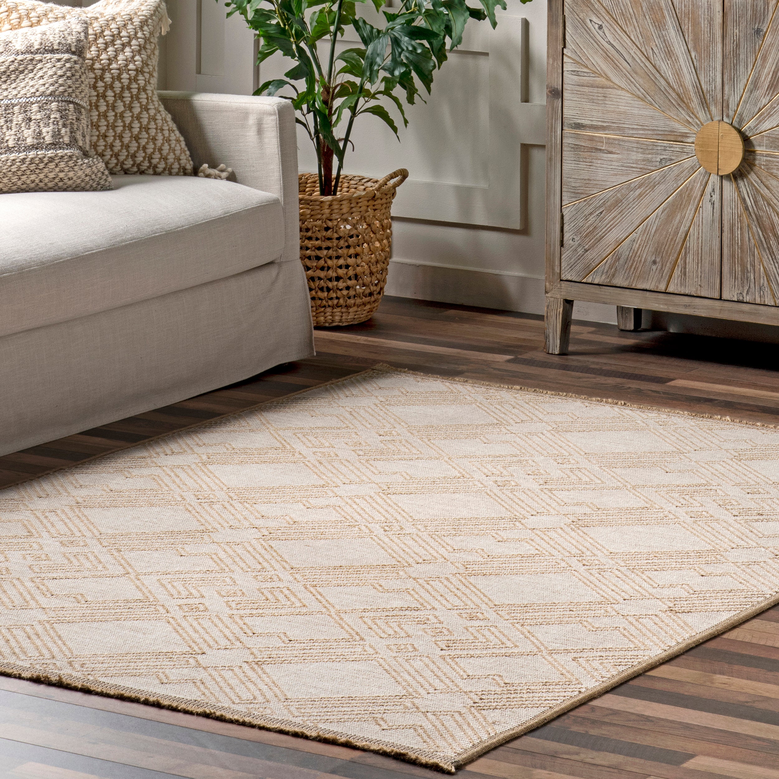 Geometric Trellis Jute Fringe Area Rug - Image 9