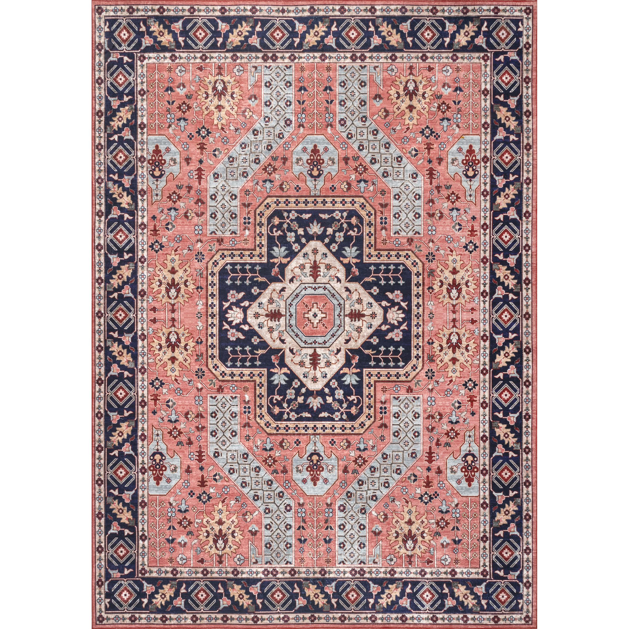 Amber Machine Washable Floral Aztec Area Rug