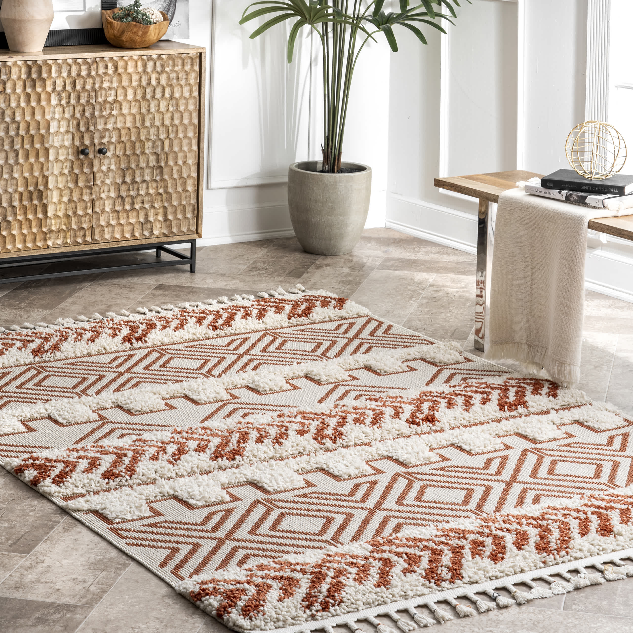 Zuri Shaggy Banded Tribal Area Rug - Image 20