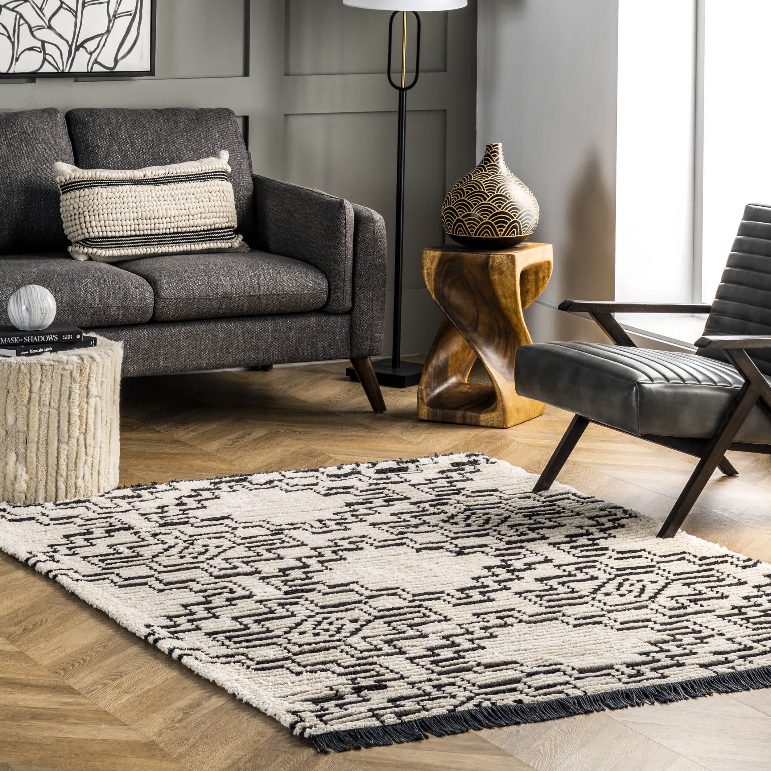 Celia Soft Shag Abstract Aztec Fringe Area Rug - Image 2
