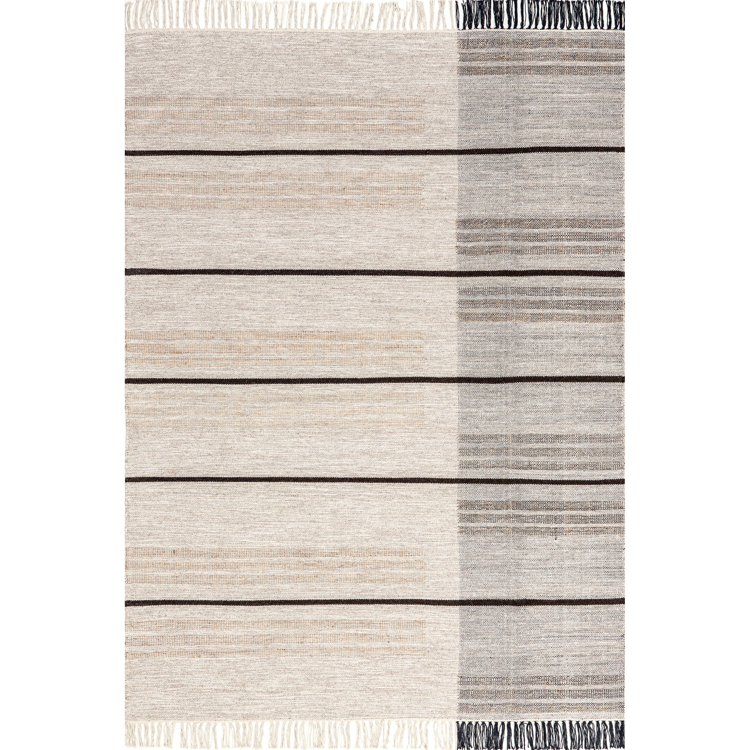 Nicky Contemporary Striped Wool Tassel Area Rug