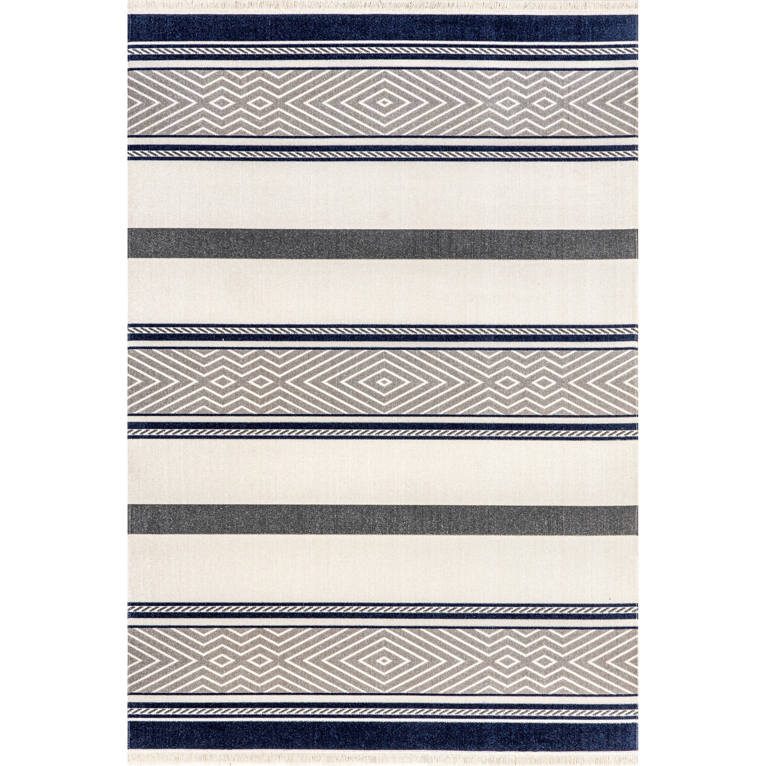 Ivey Modern Striped Indoor/Outdoor Fringe Area Rug