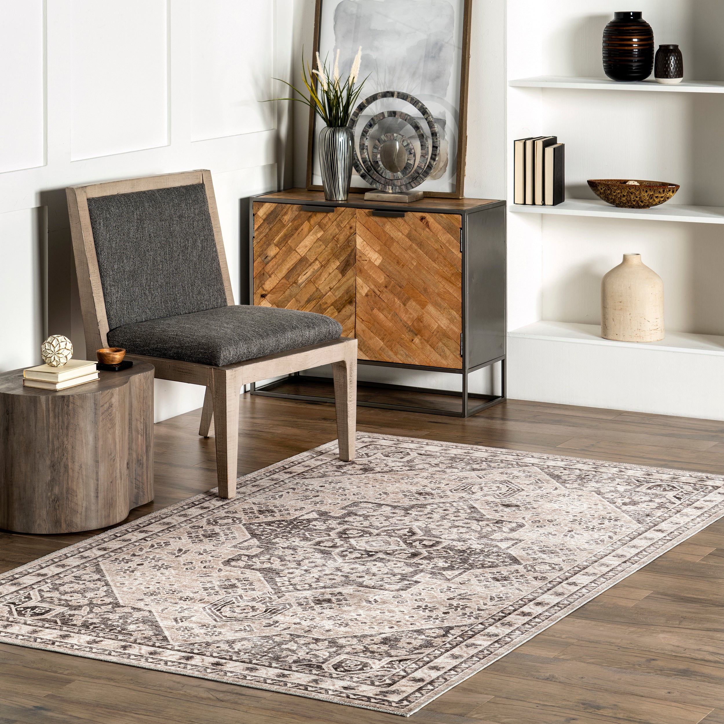Eira Medallion Stain-Resistant Machine Washable Area Rug - Image 2
