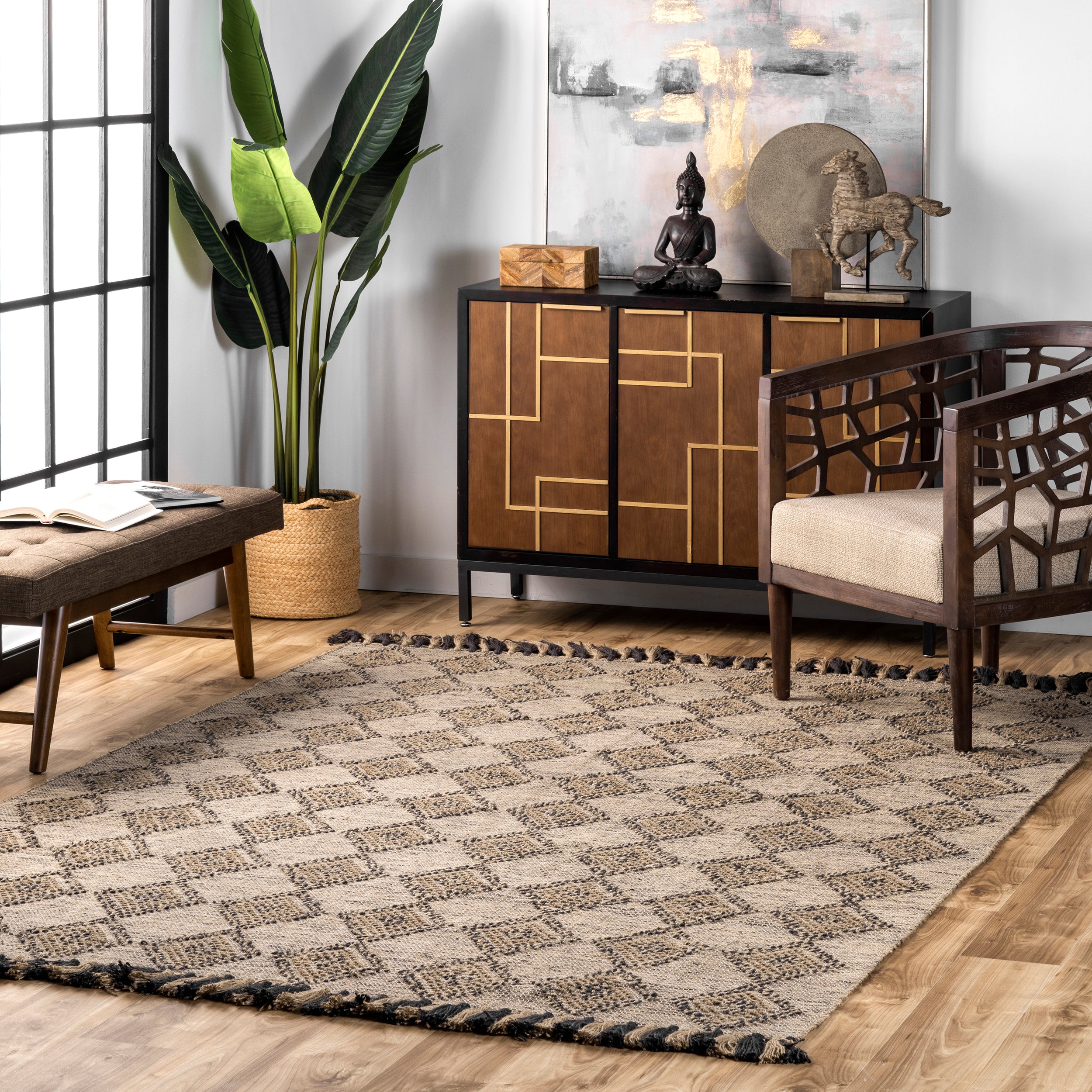 Britta Textured Diamond Tassel Area Rug - Image 2