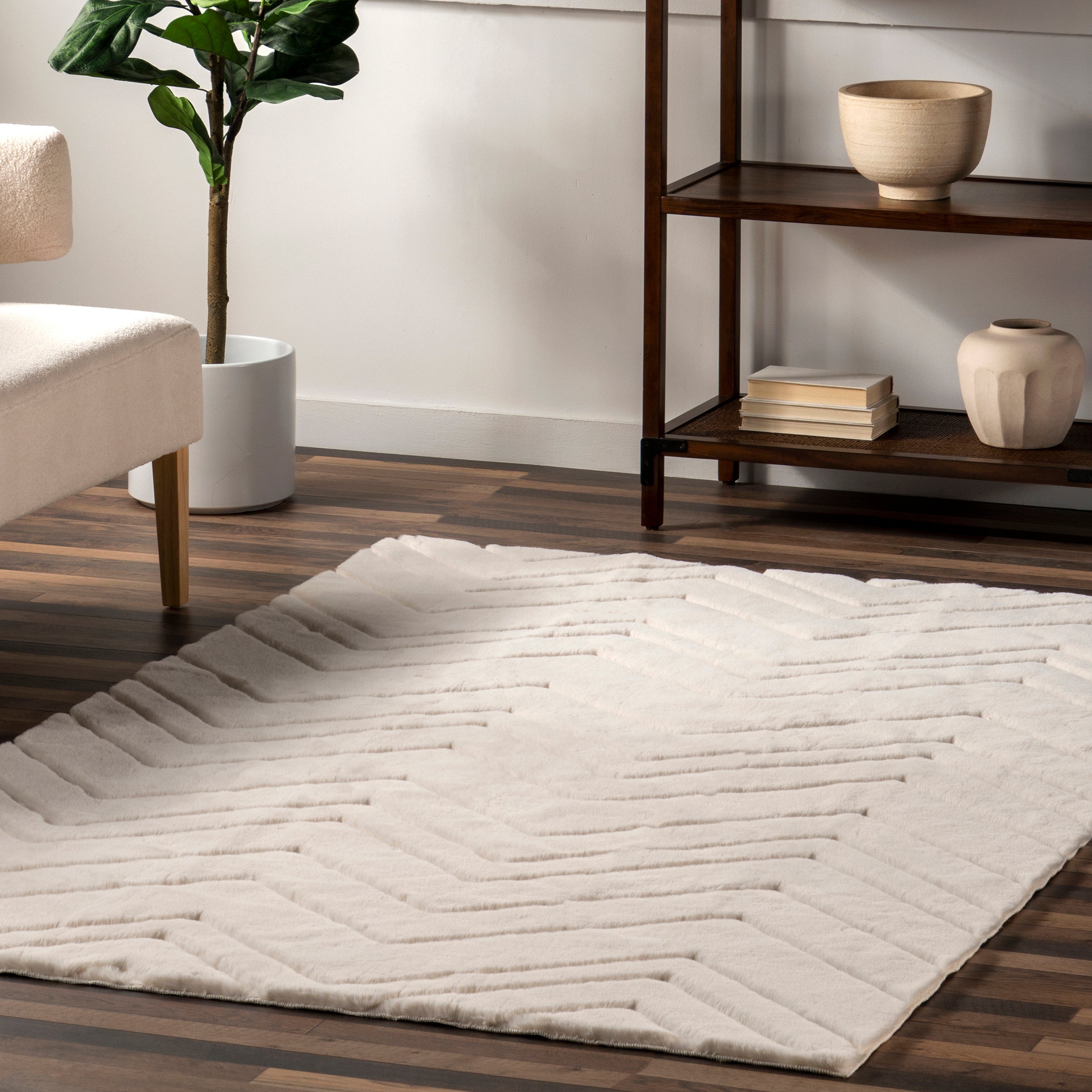 Chevron Faux Rabbit Machine Washable Area Rug - Image 9