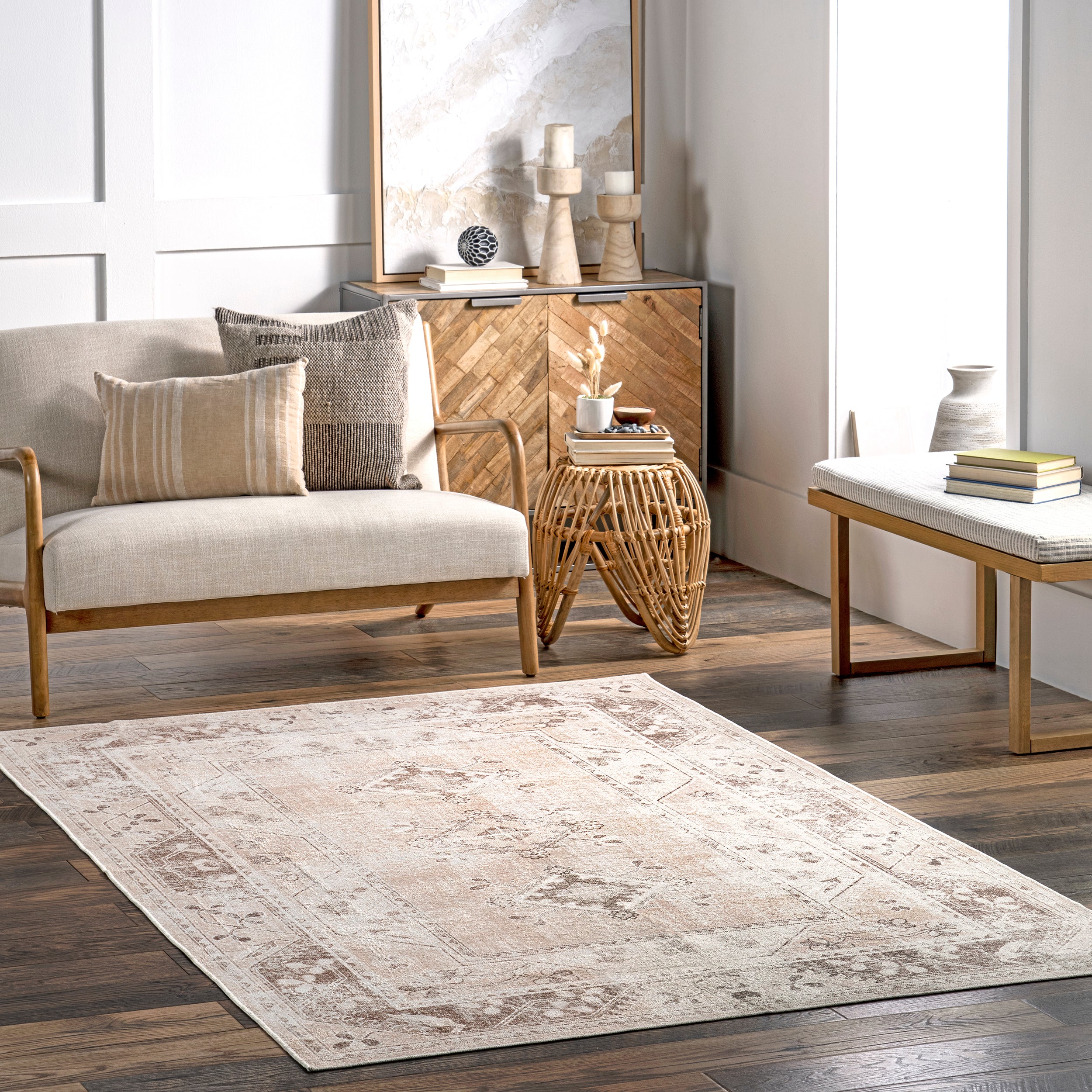 Ellamae Faded Medallion Machine Washable Area Rug - Image 2