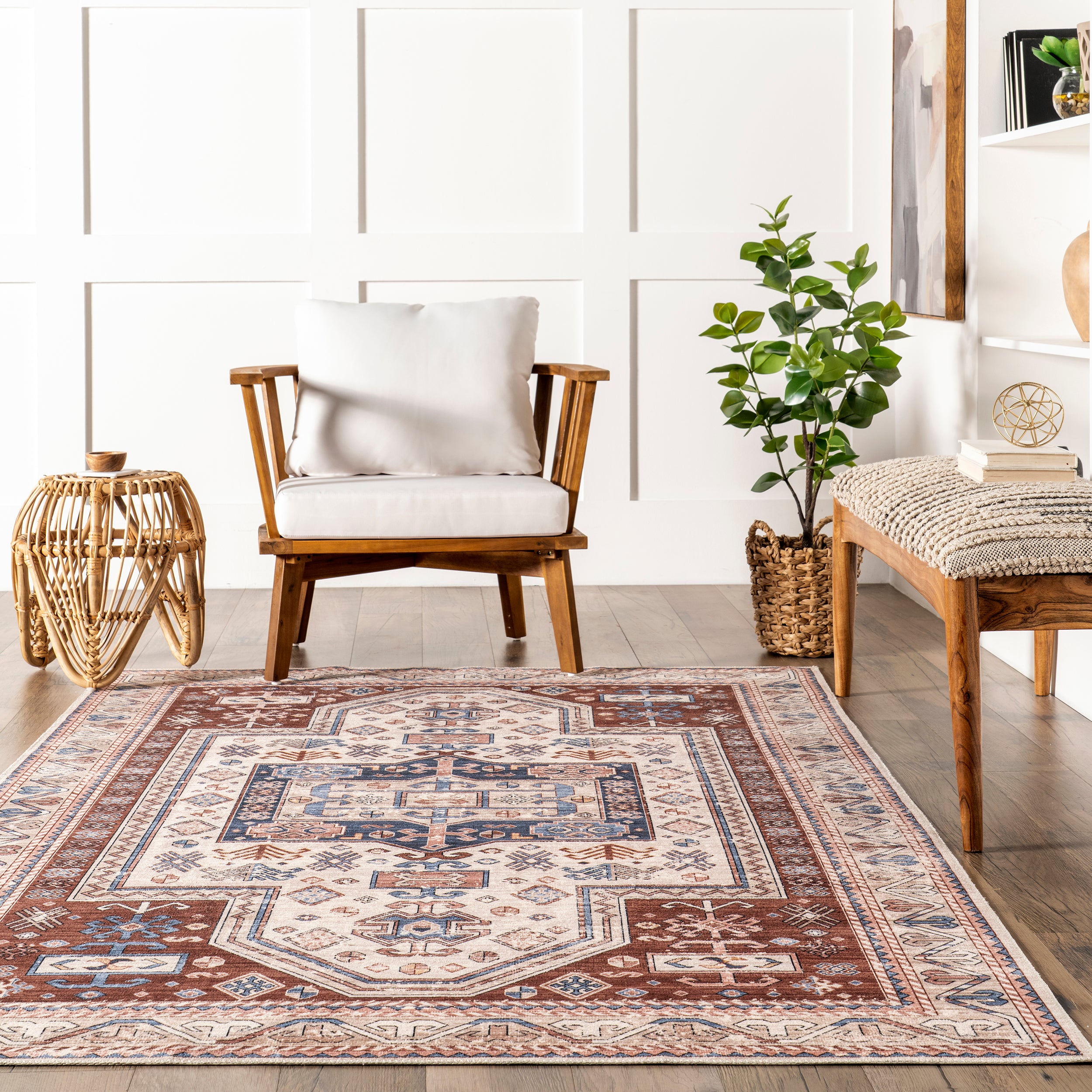 Órla Tribal Bordered Machine Washable Area Rug - Image 8
