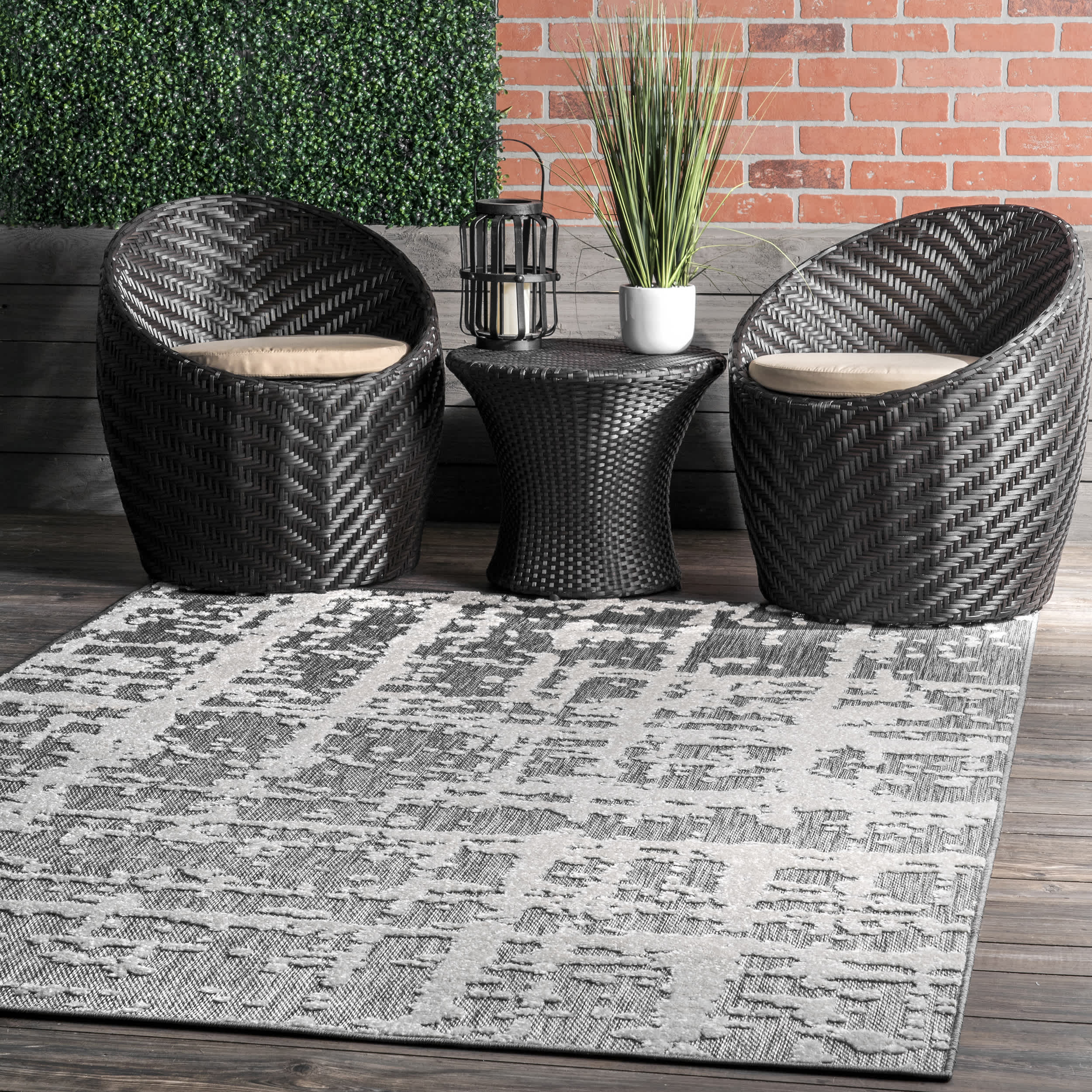 Adley Textured Abstract Lines Indoor/Outdoor Area Rug - Image 2
