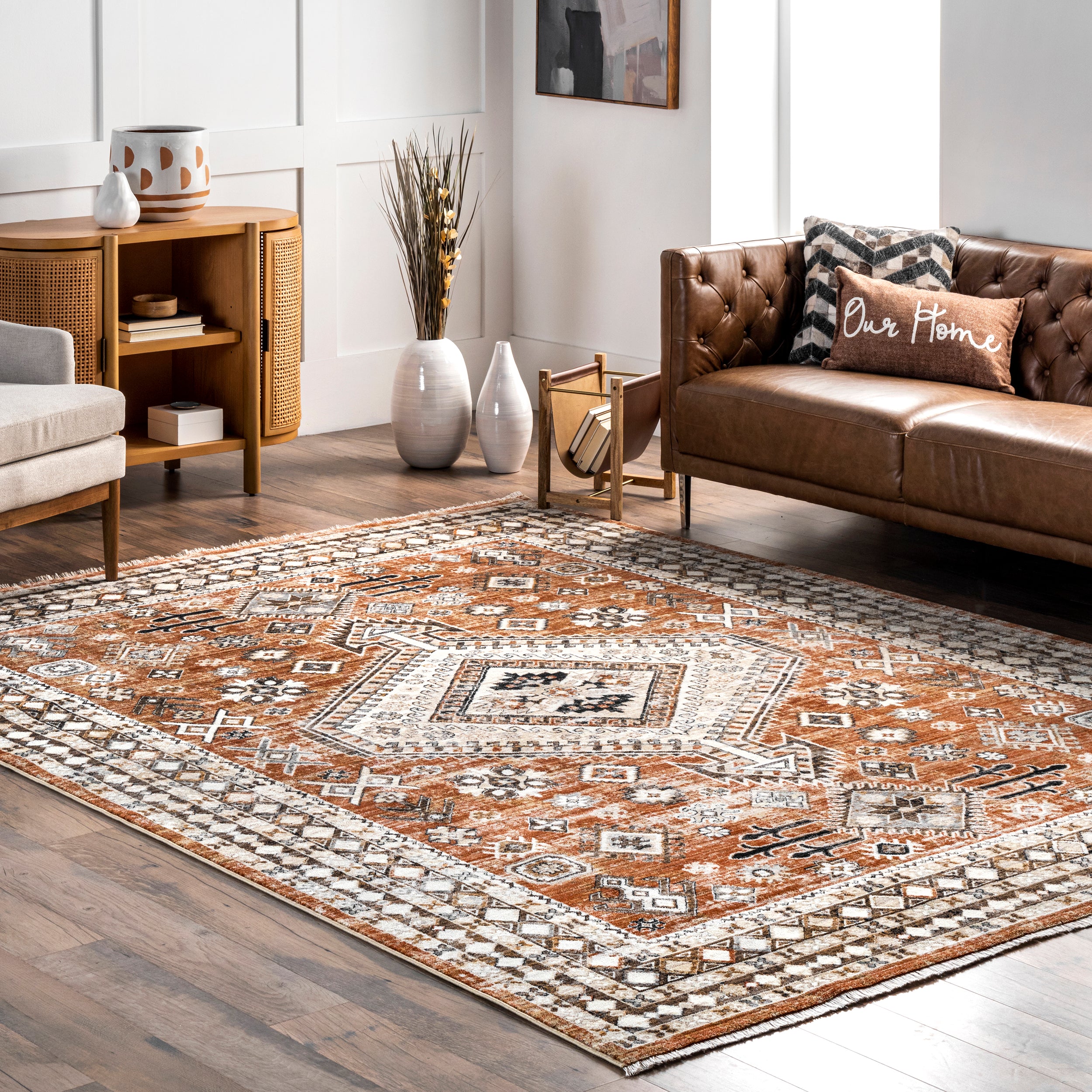 Vanesa Transitional Medallion Fringe Area Rug - Image 2