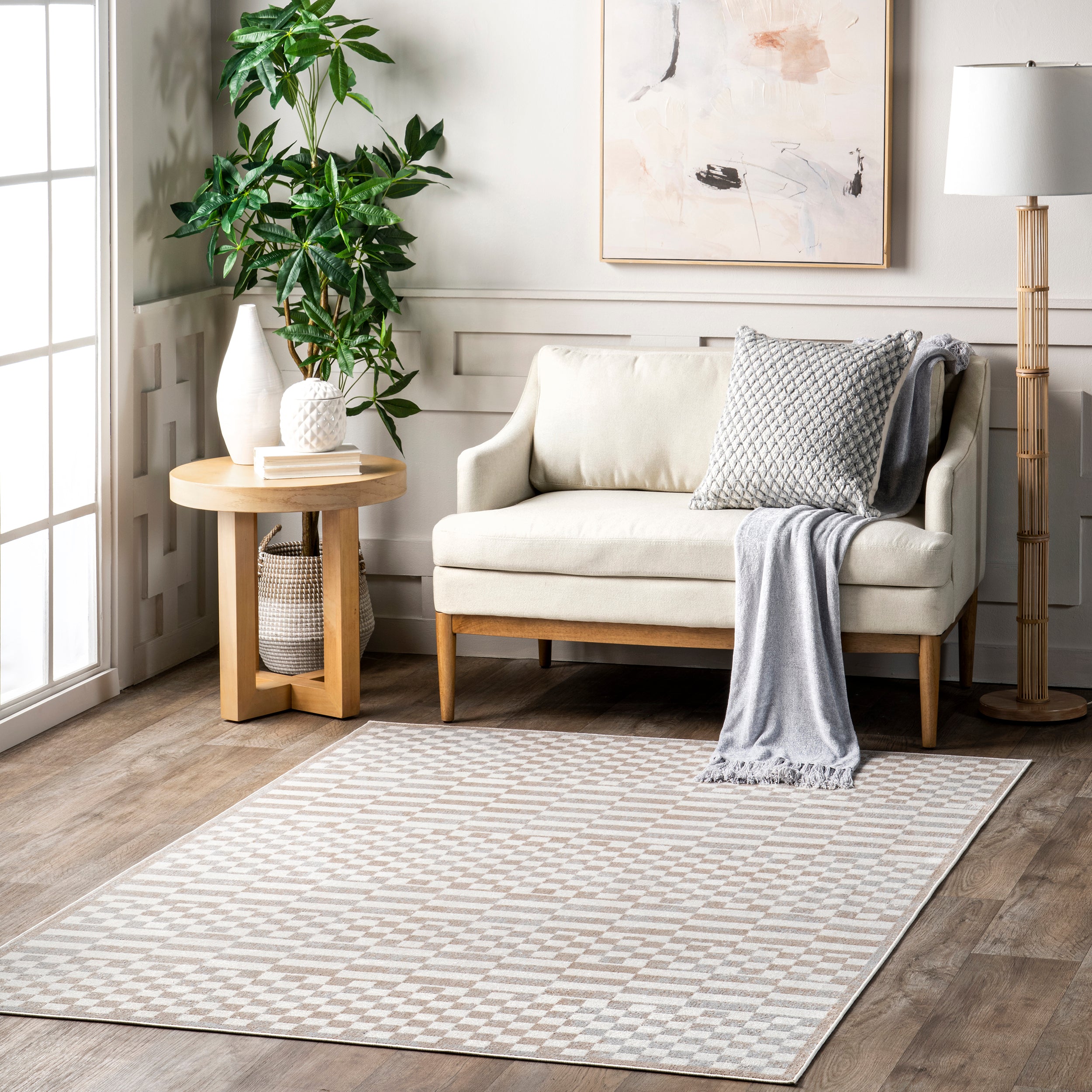 Nikita Faded Geometric Machine Washable Area Rug - Image 2