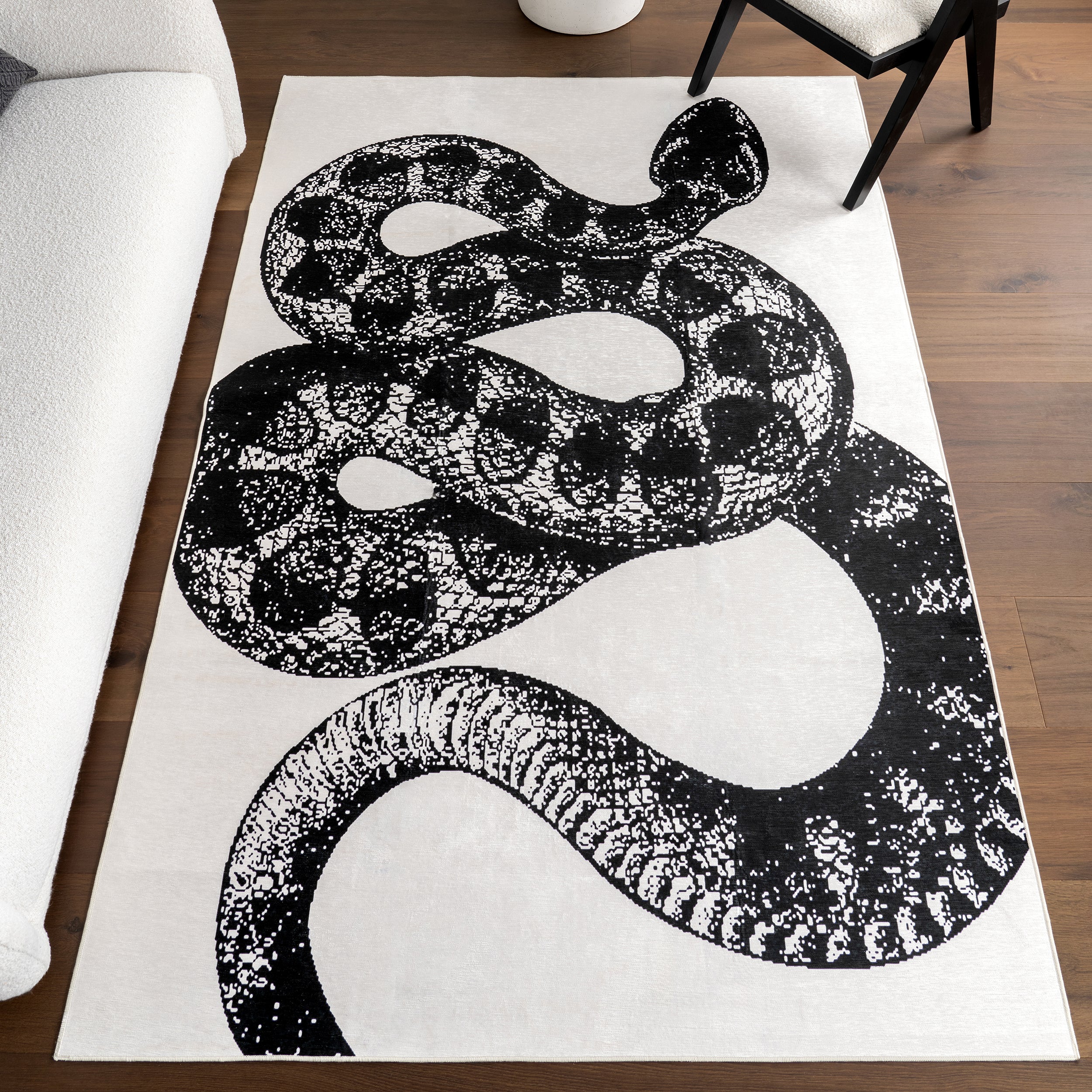 Nila SplashGuard Modern Snake Print Machine Washable Area Rug - Image 2