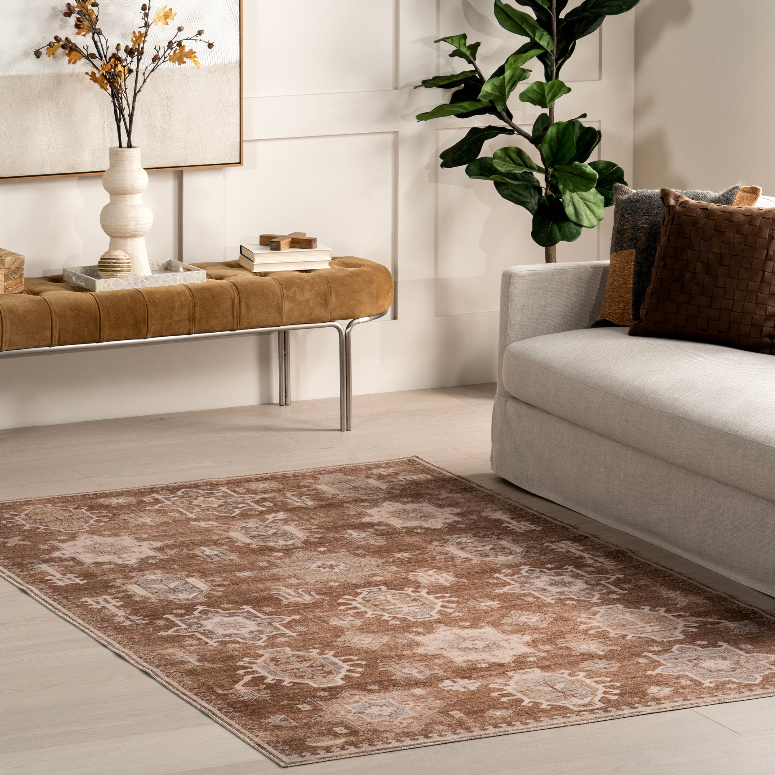 Avalon Multi Medallion Machine Washable Area Rug - Image 2