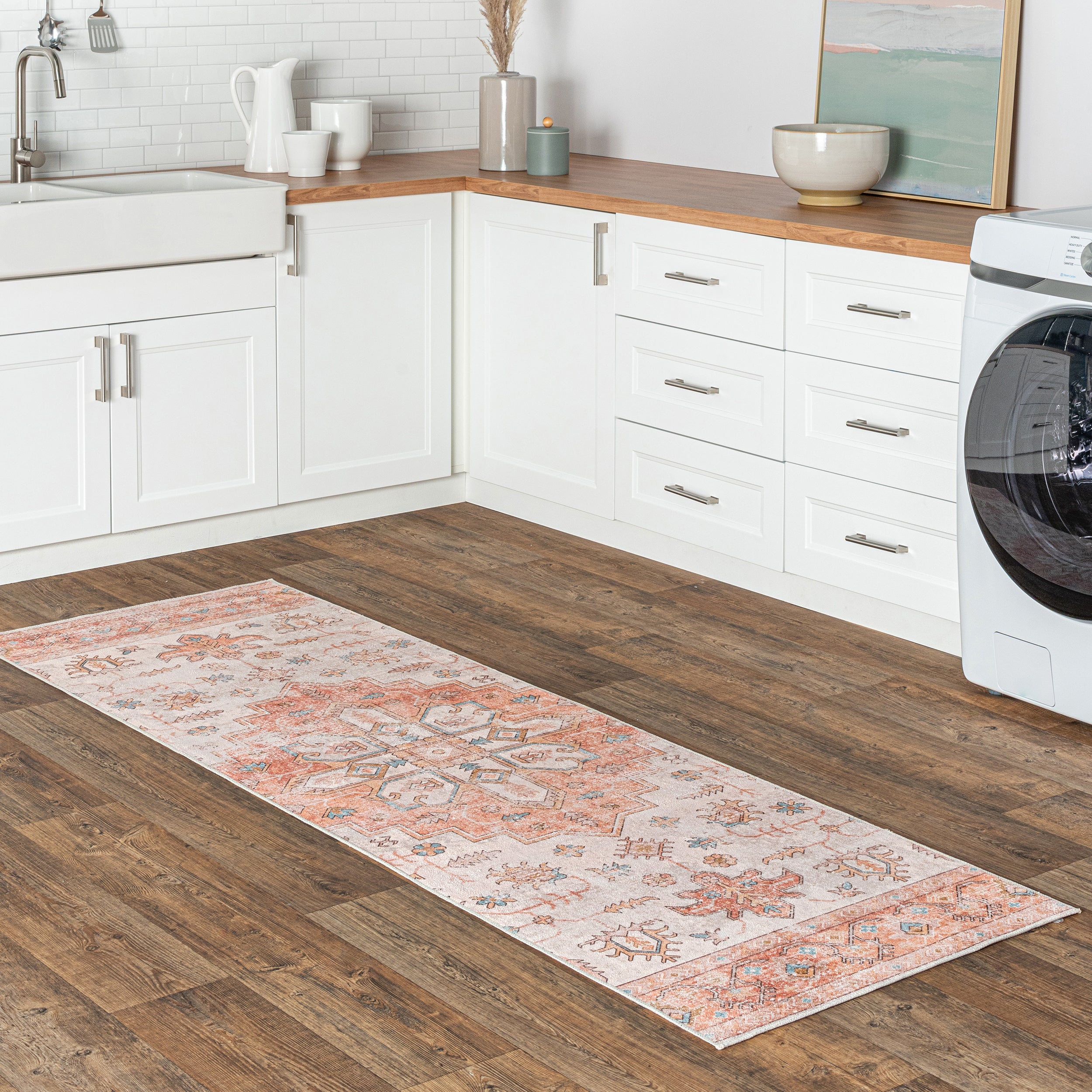 Dawson Machine Washable Distressed Medallion Area Rug - Image 10