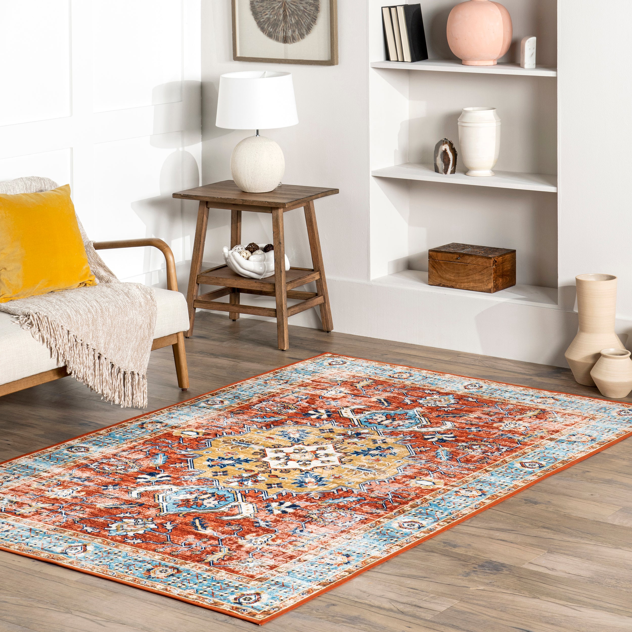 Edina Traditional Faded Machine Washable Area Rug - Image 2