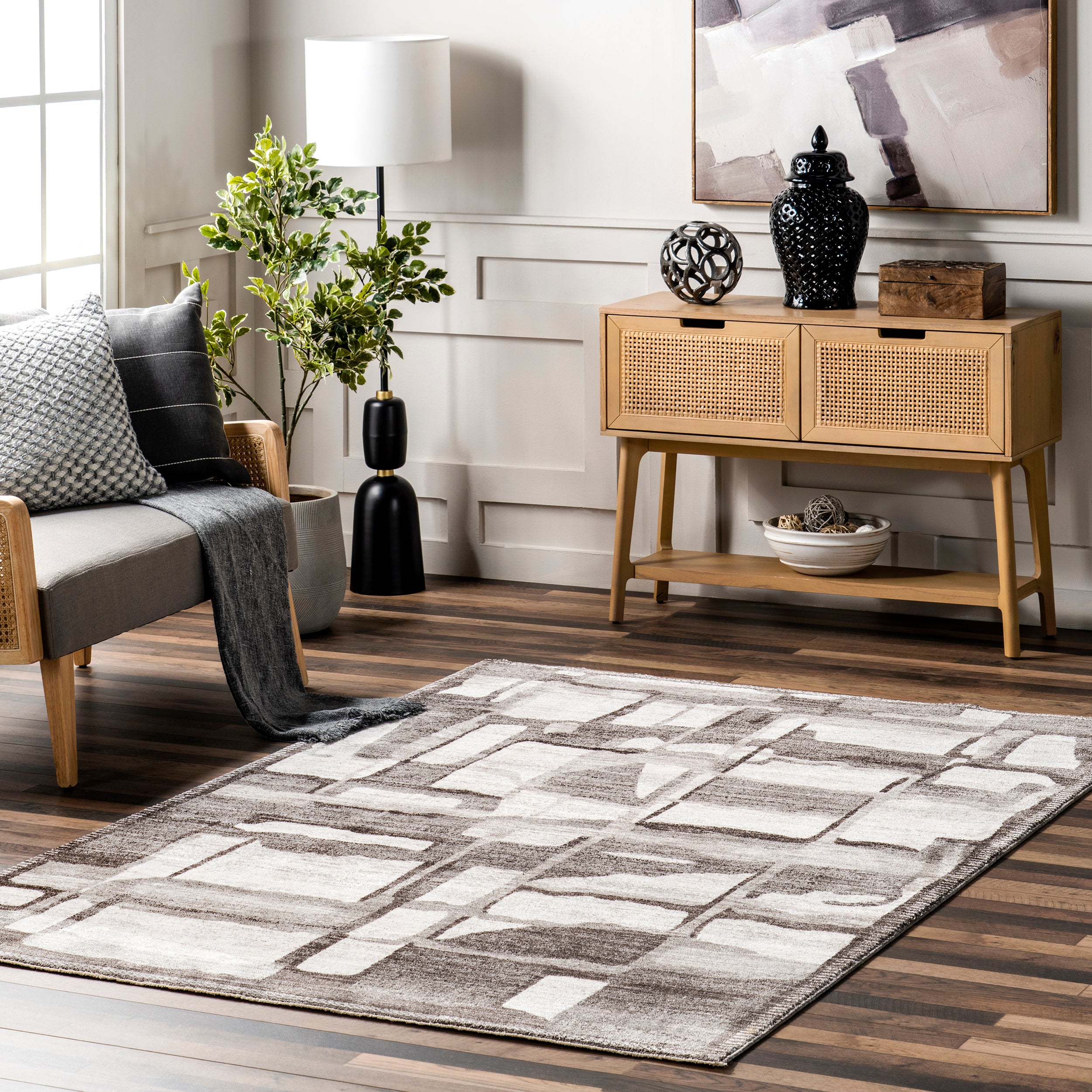 Chrissie Abstract Shapes Fringe Area Rug - Image 2