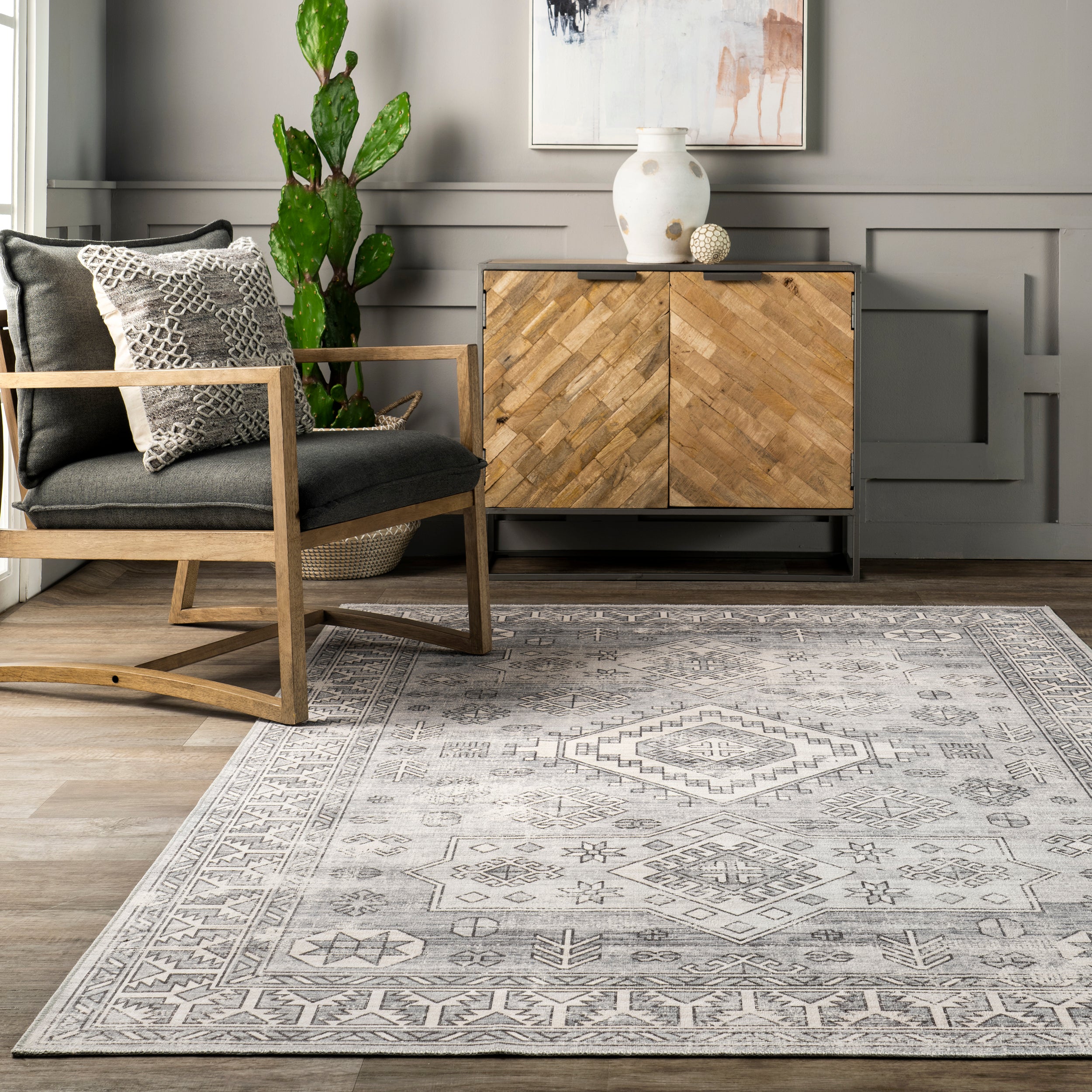 Bowie Machine Washable Tribal Pattern Area Rug - Image 21