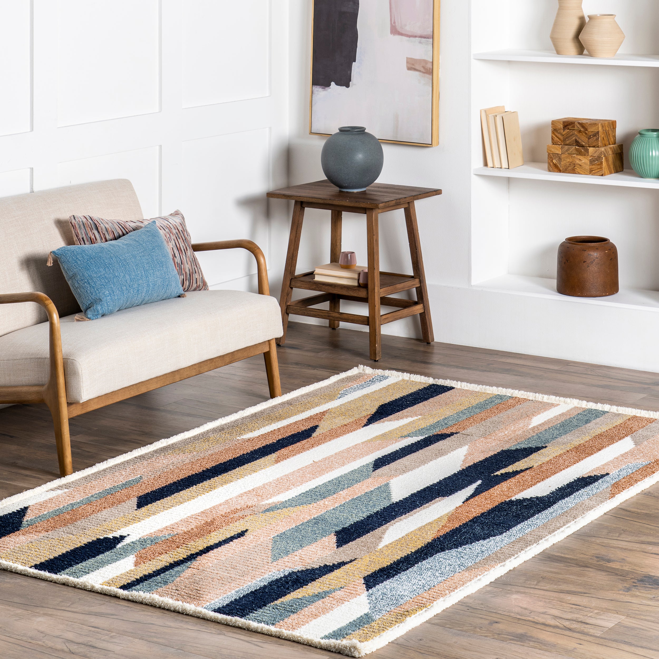 Inga Modern Abstract Fringe Area Rug - Image 2