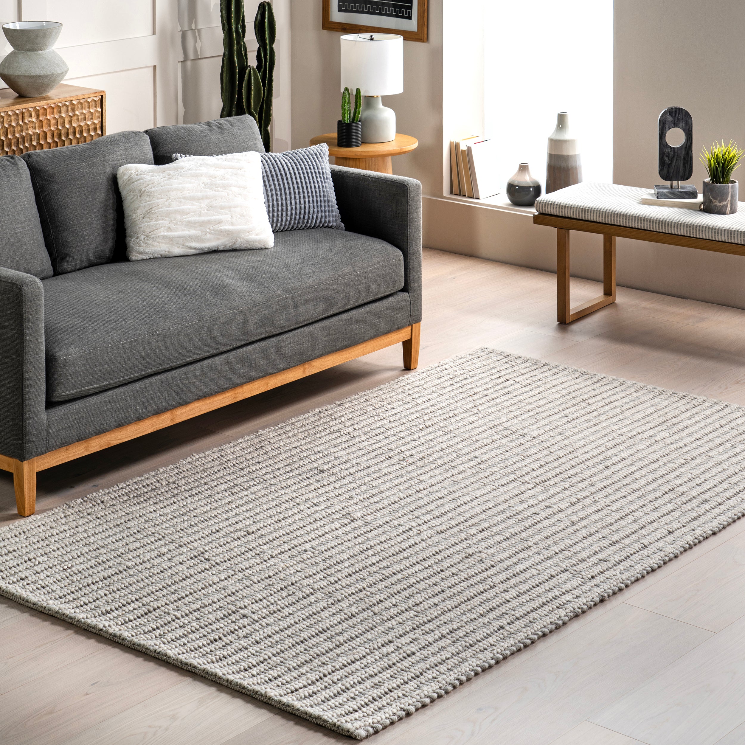 Aaleigha Casual Striped Wool Area Rug - Image 2
