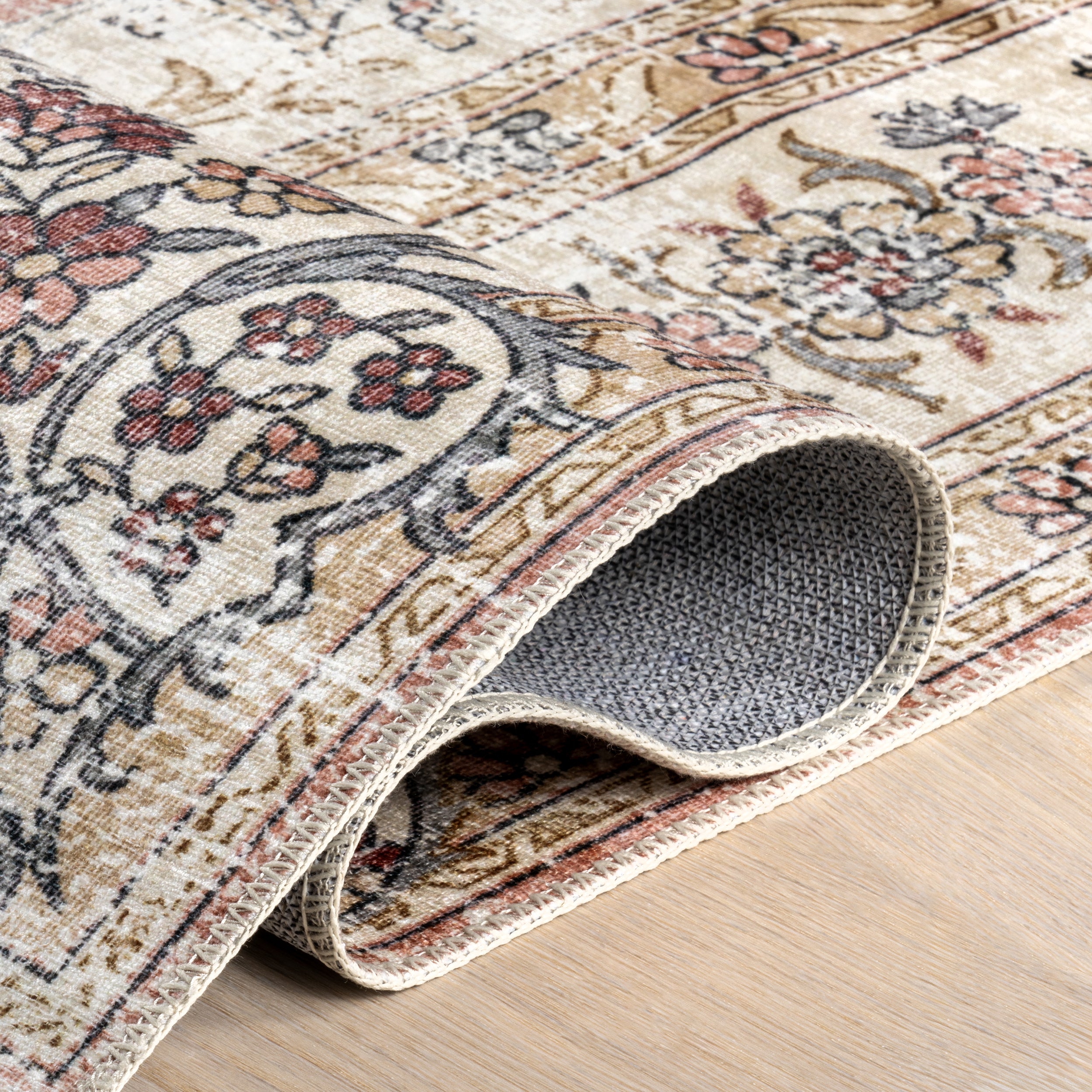 Teja SplashGuard Persian Medallion Machine Washable Area Rug - Image 4