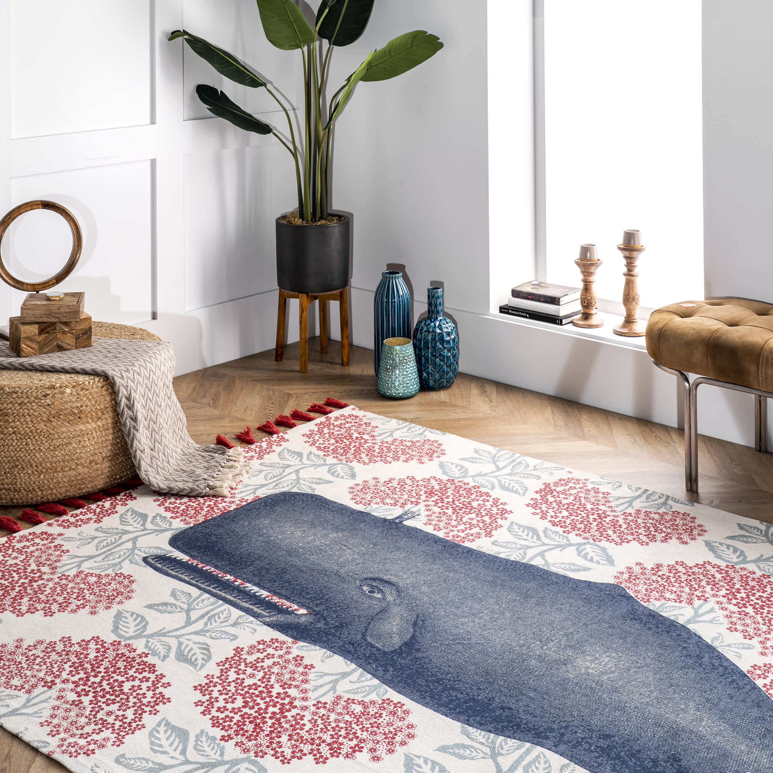 Thomas Paul Flatweave Cotton Whale Area Rug - Image 9