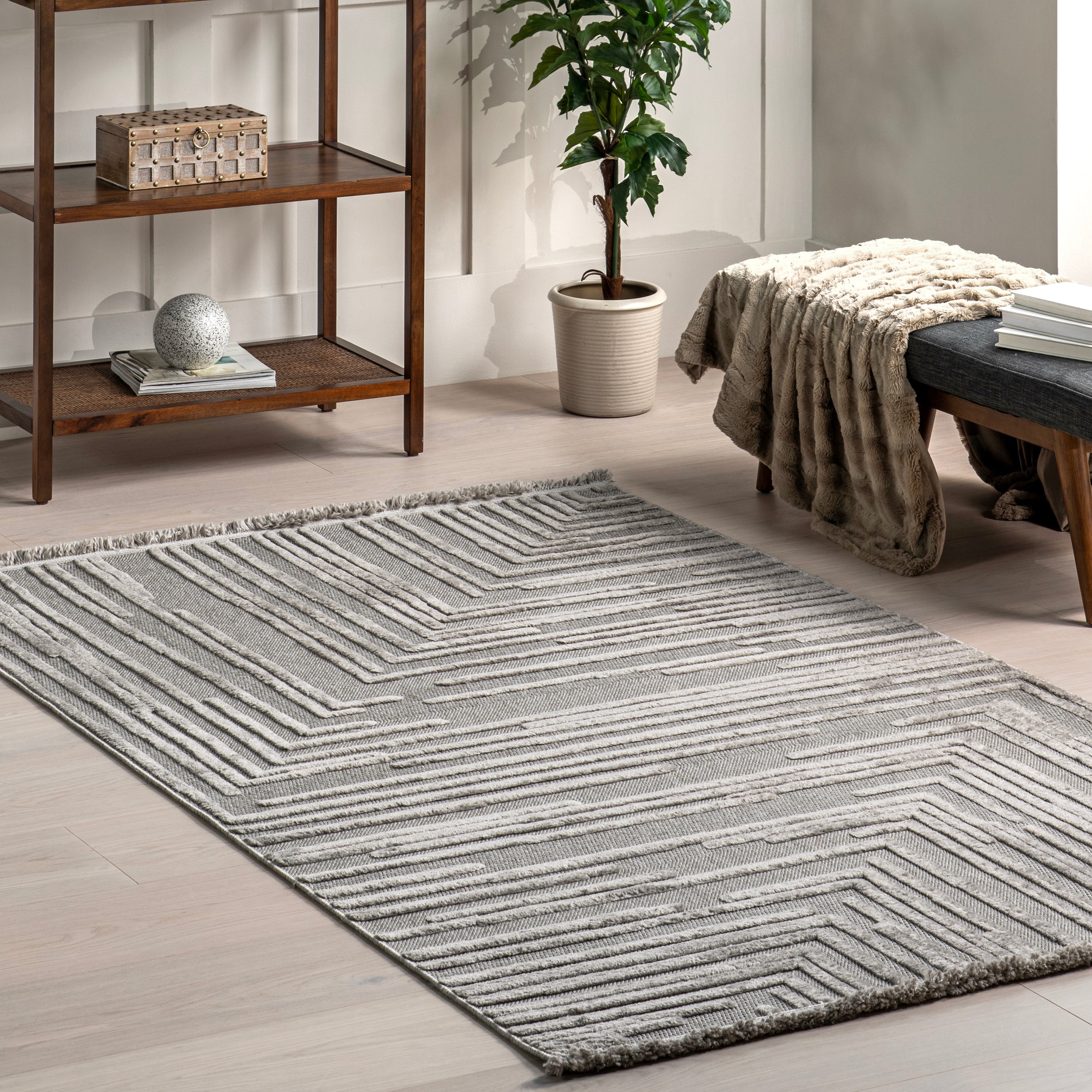 Ziva Contemporary Abstract High-Low Fringe Area Rug - Image 2