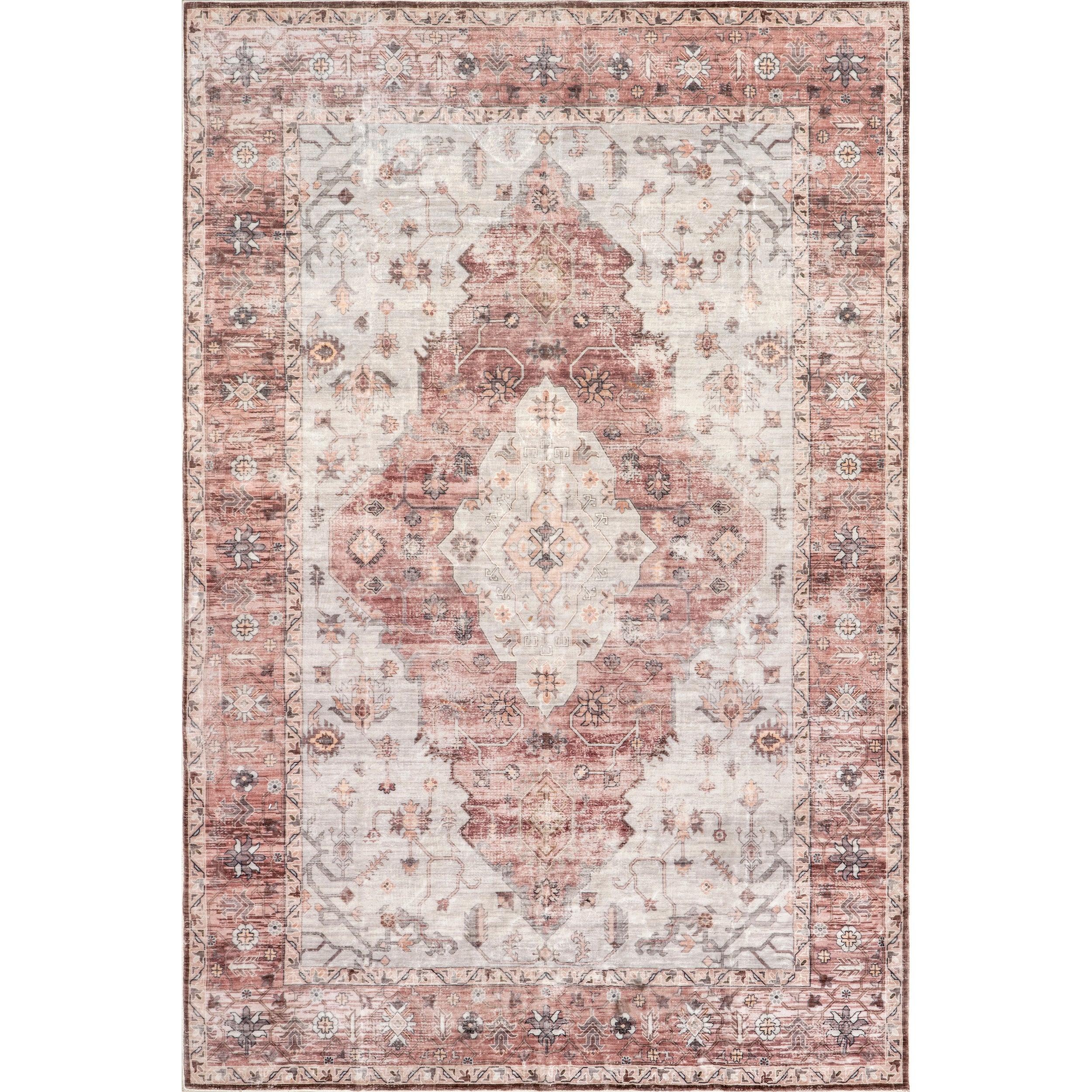 April Traditional Medallion Machine Washable Area Rug
