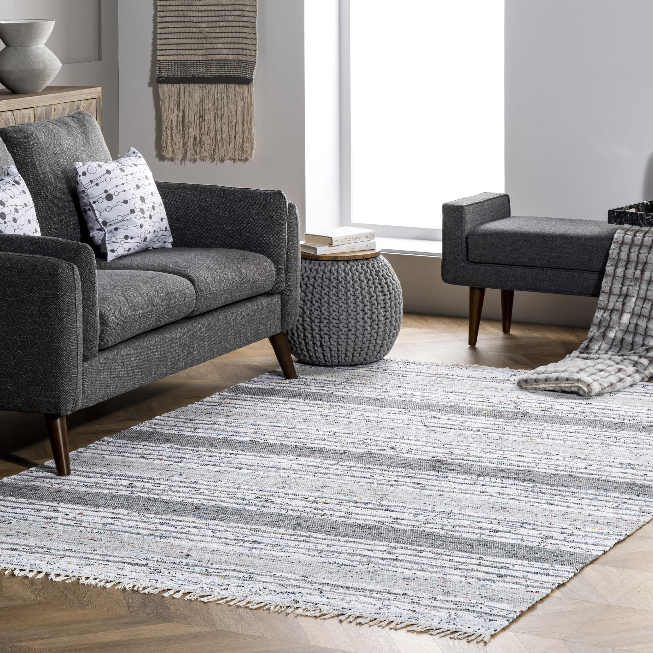 Seraphina Mottled Stipe Cotton Tassel Area Rug - Image 2