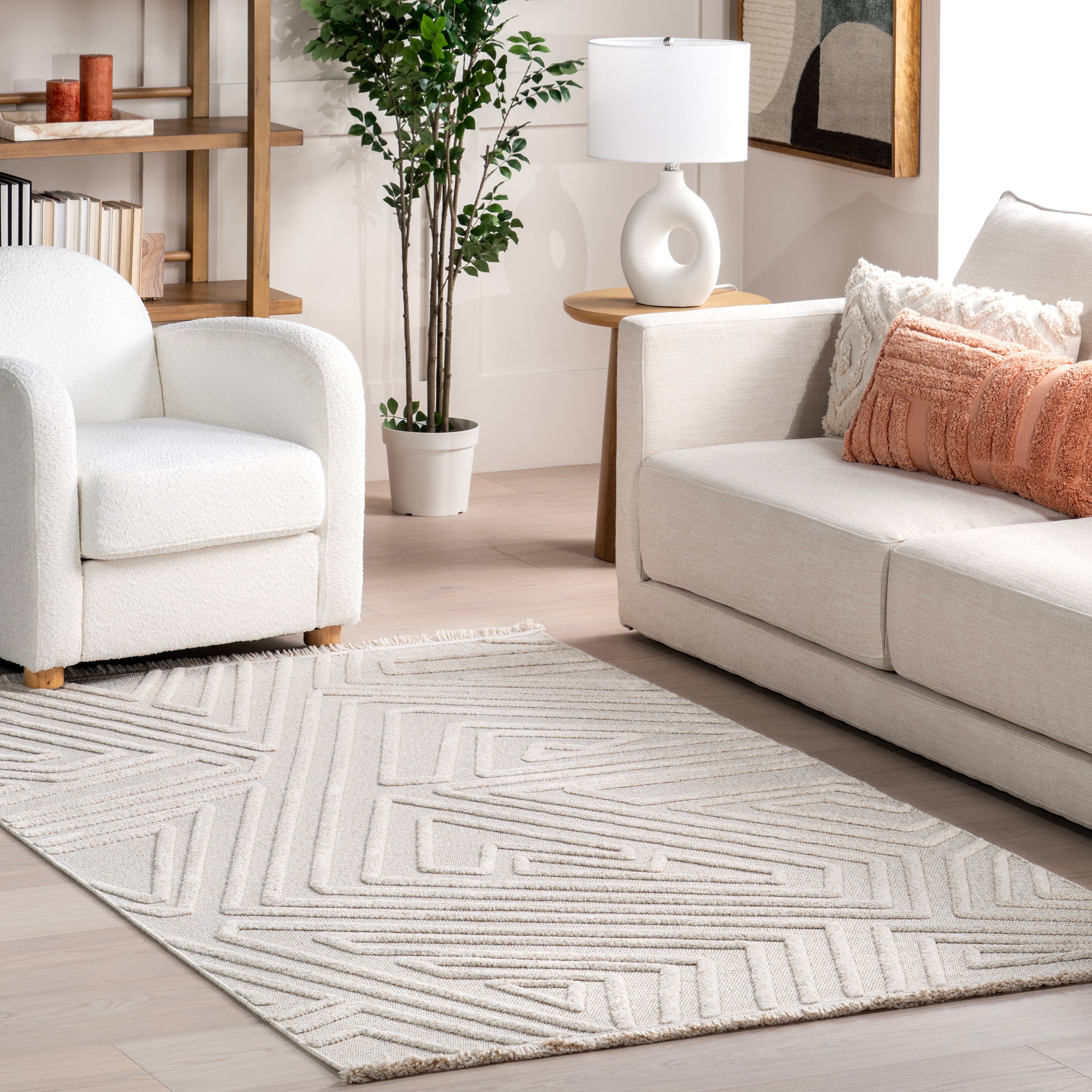 Isabeau Modern Geometric High-Low Fringe Area Rug - Image 2