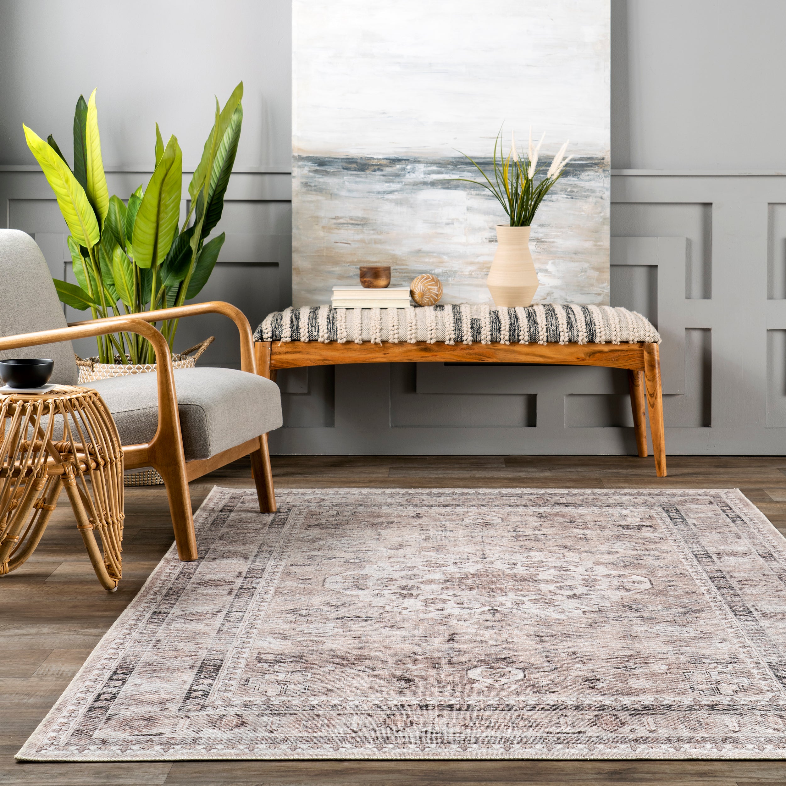 Davi Faded Stain-Resistant Machine Washable Area Rug - Image 8