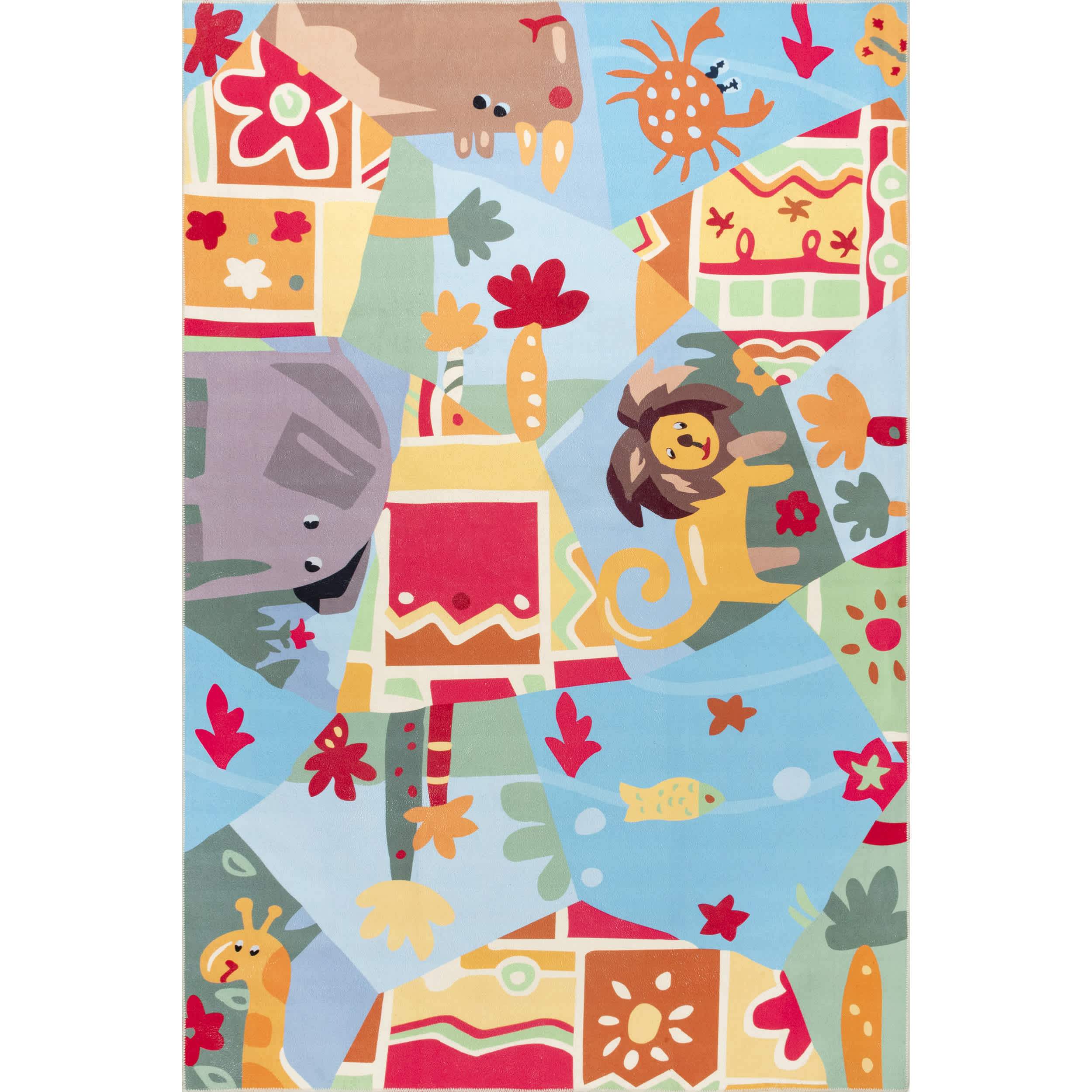 Catherine Zoo Animals Kids Washable Area Rug