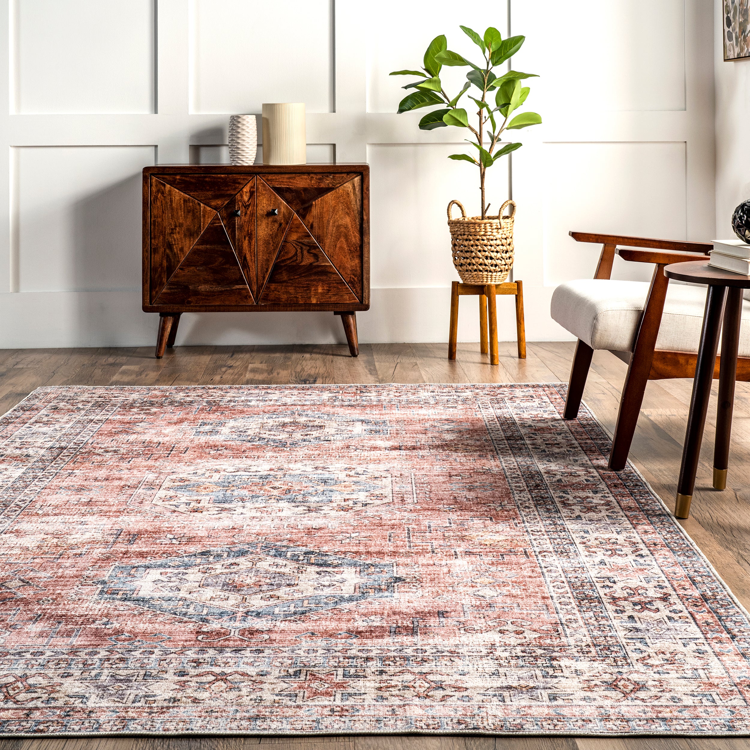 Desna Machine Washable Faded Vintage Area Rug - Image 8