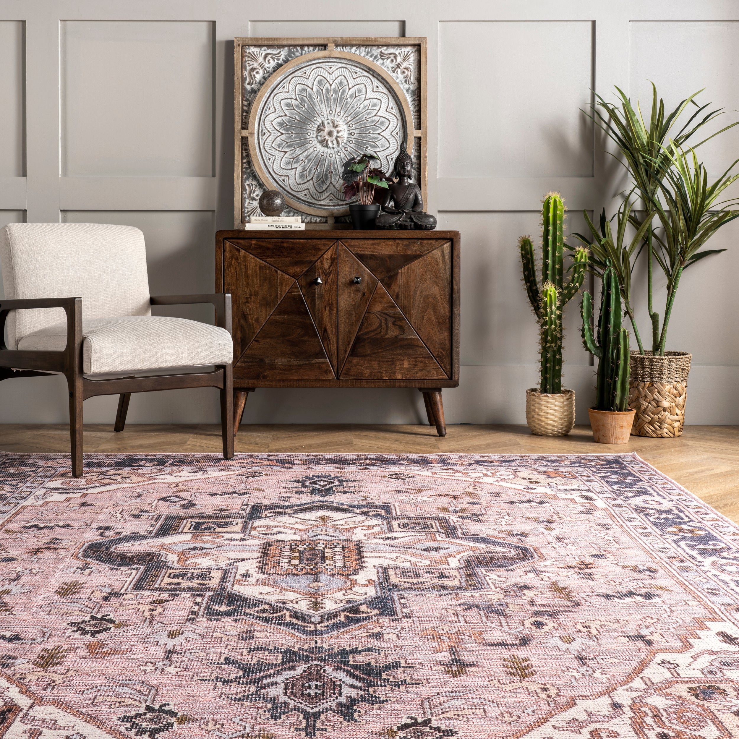 Sasha Machine Washable Medallion Area Rug - Image 8