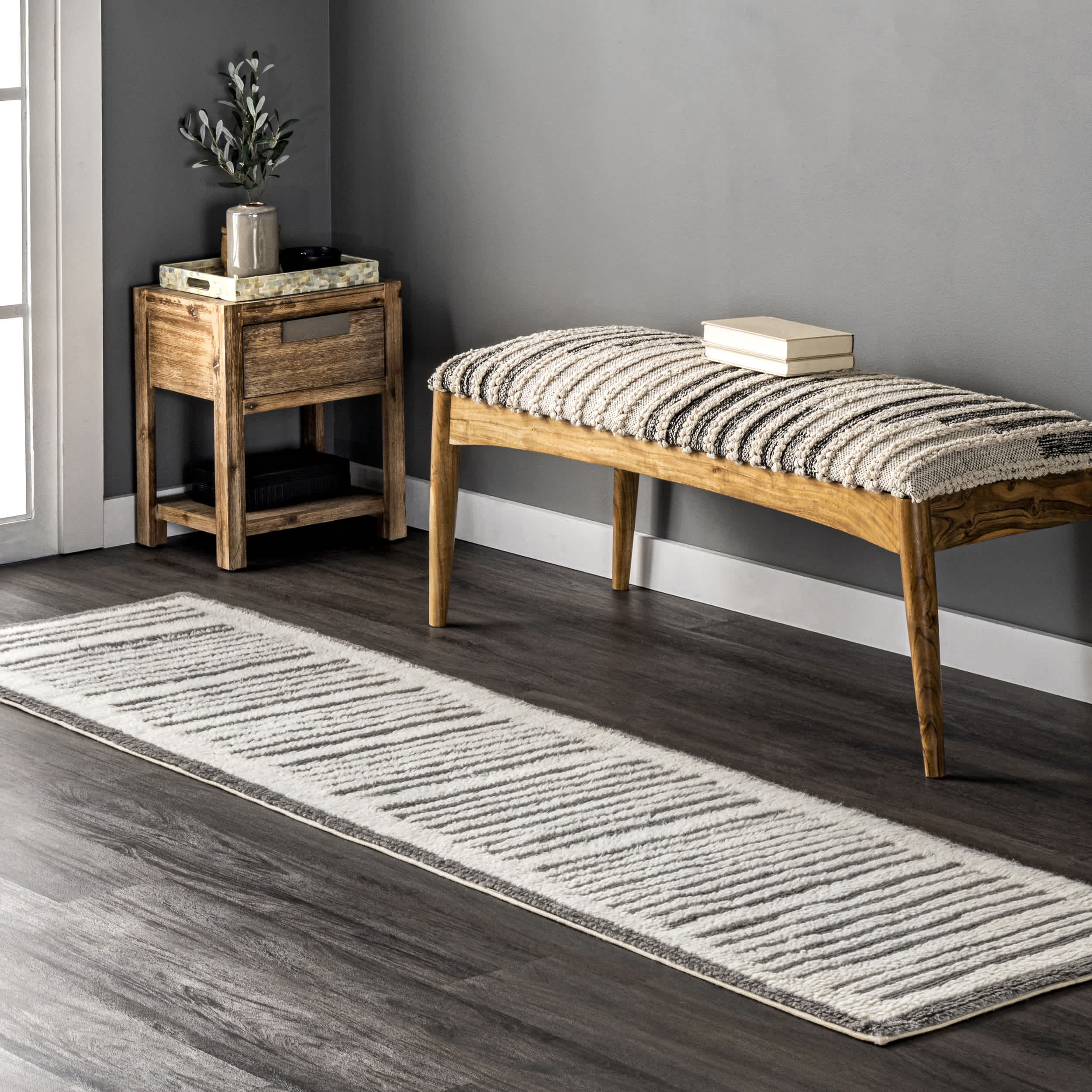 Paneled Pinstripes Wool Washable Area Rug - Image 10