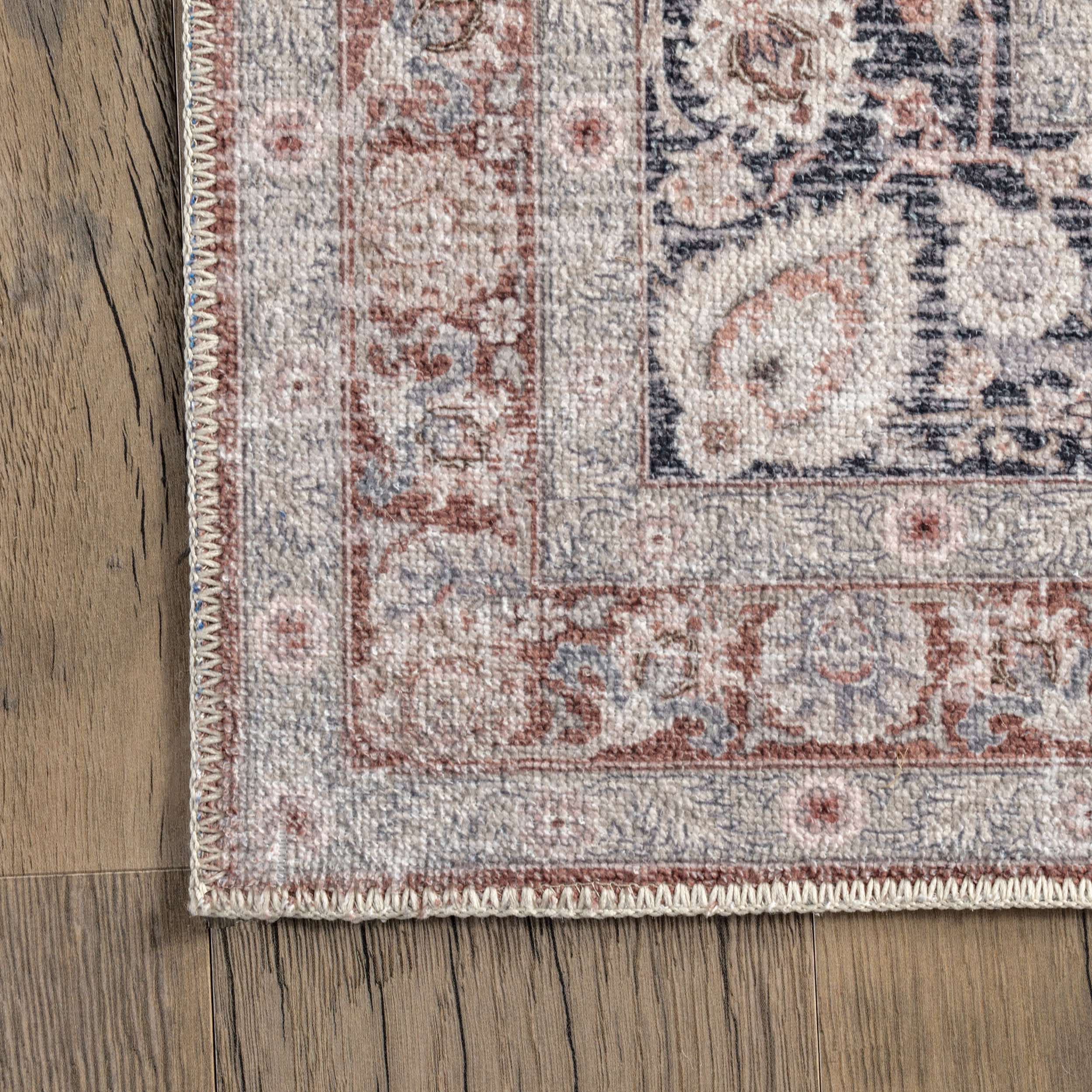 Paulina Machine Washable Traditional Floral Medallion Area Rug - Image 5